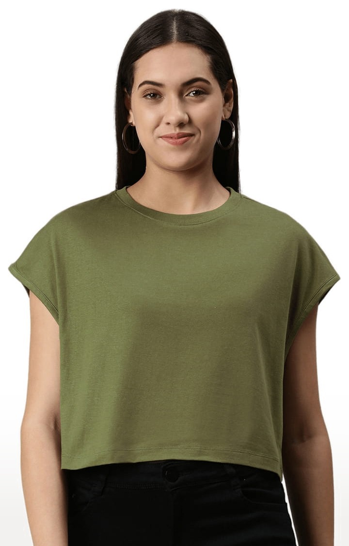 Women's Green Solid Crop Top