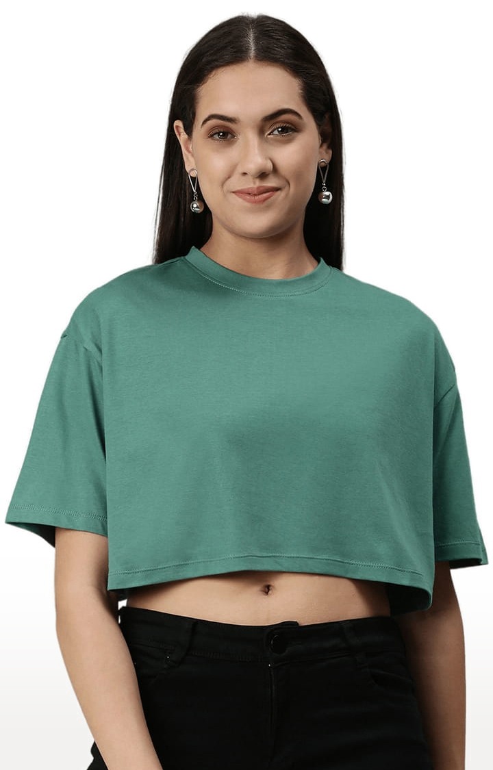 Women's Green Solid Crop Top