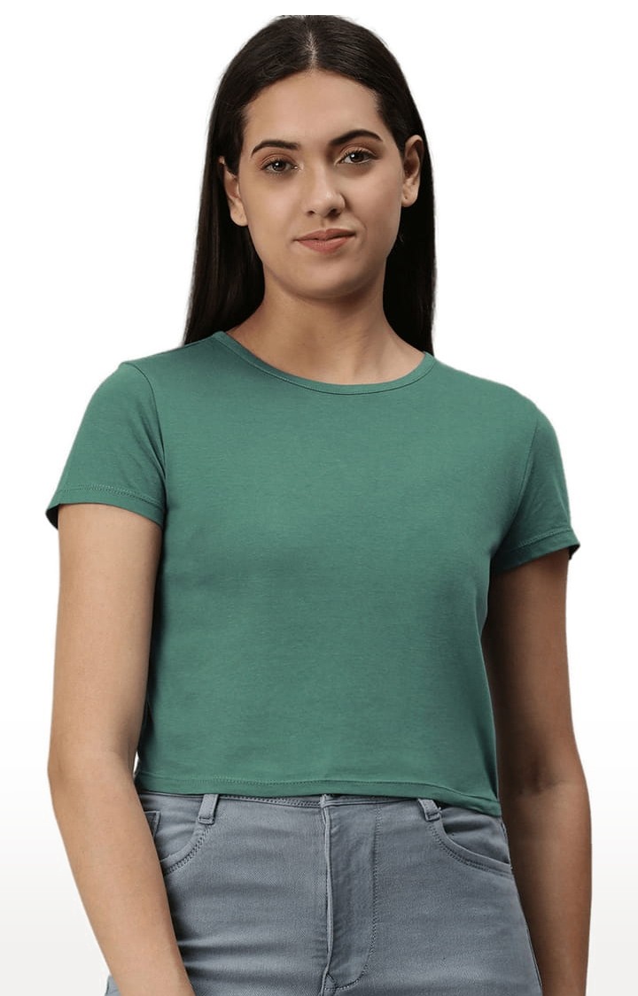 Women's Green Solid Crop Top