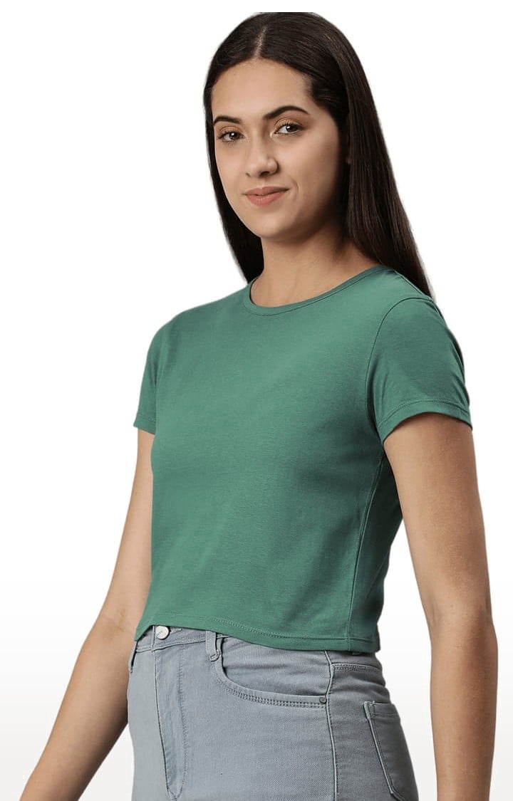 Women's Green Solid Crop Top