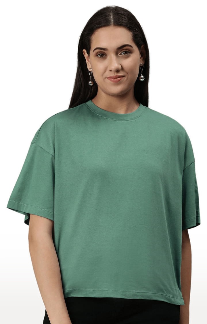 Women's Green Solid Oversized T-Shirt