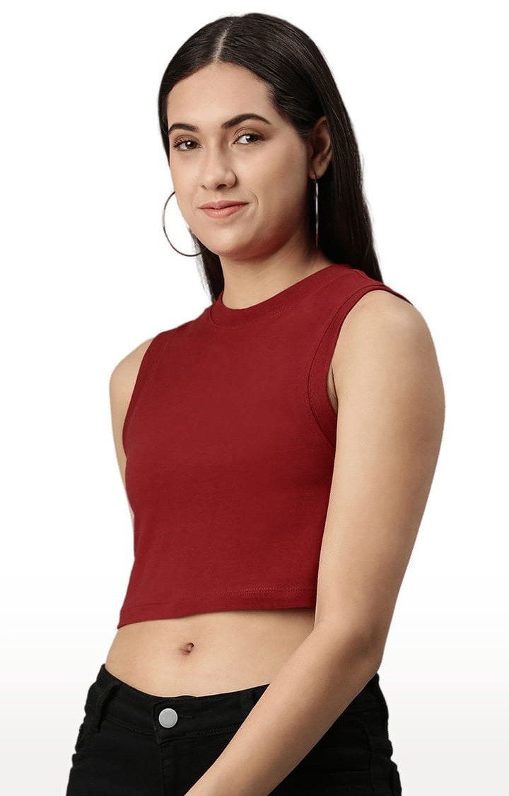 Women's Red Solid Crop Top