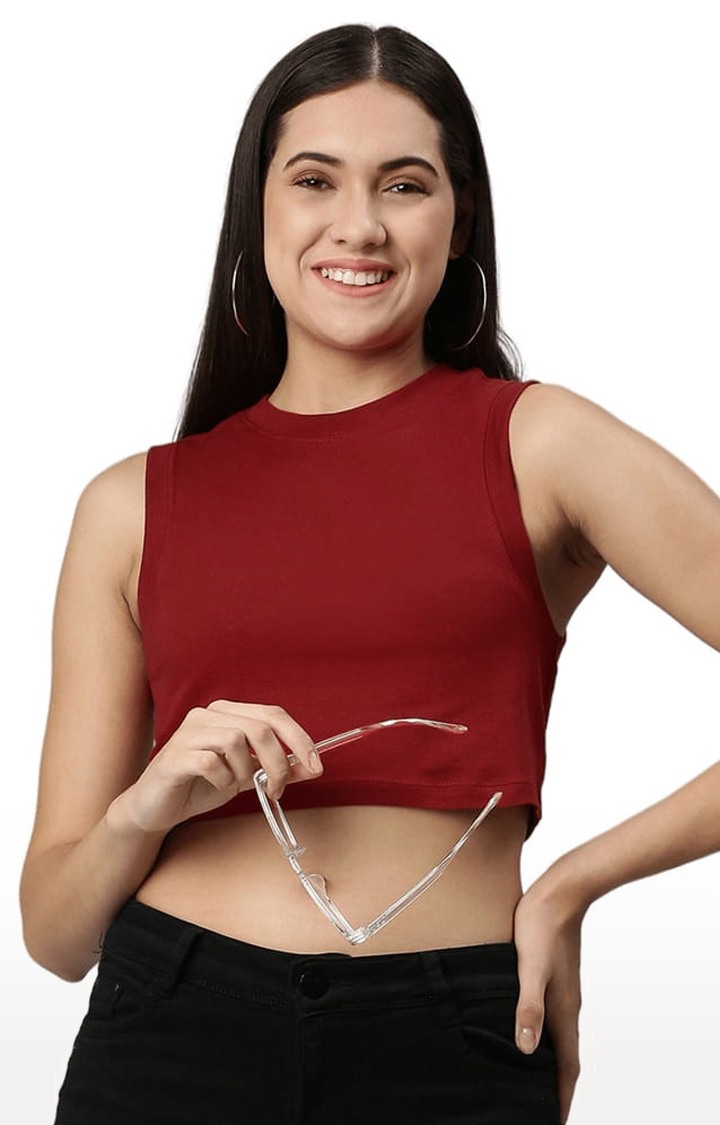 Women's Red Solid Crop Top