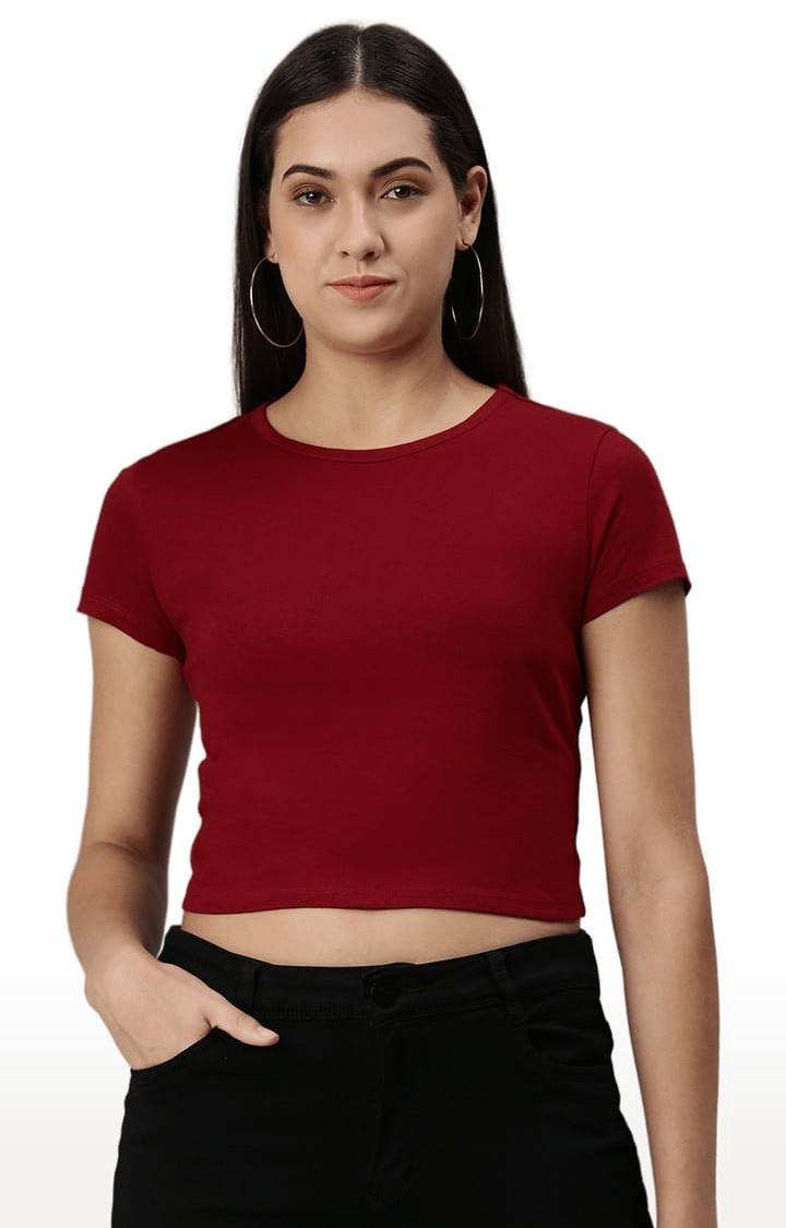 Women's Red Solid Crop Top