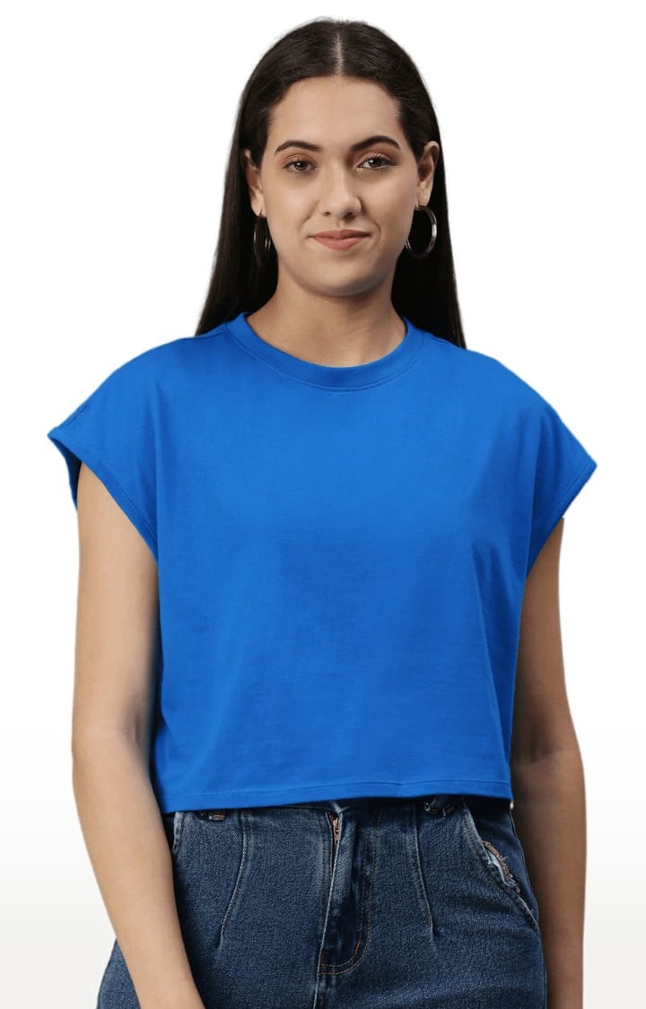 Women's Blue Solid Crop Top