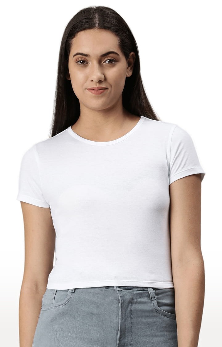 Women's White Solid Crop Top