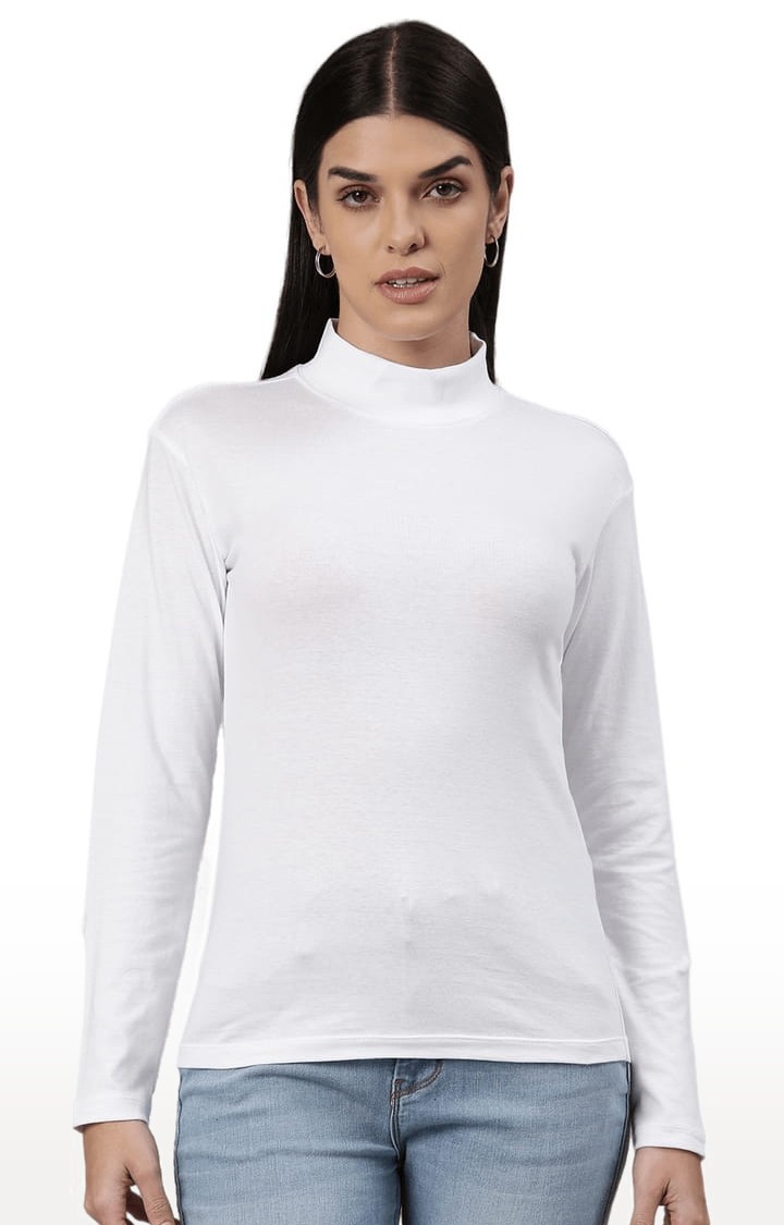 Women's White Solid Regular T-Shirt