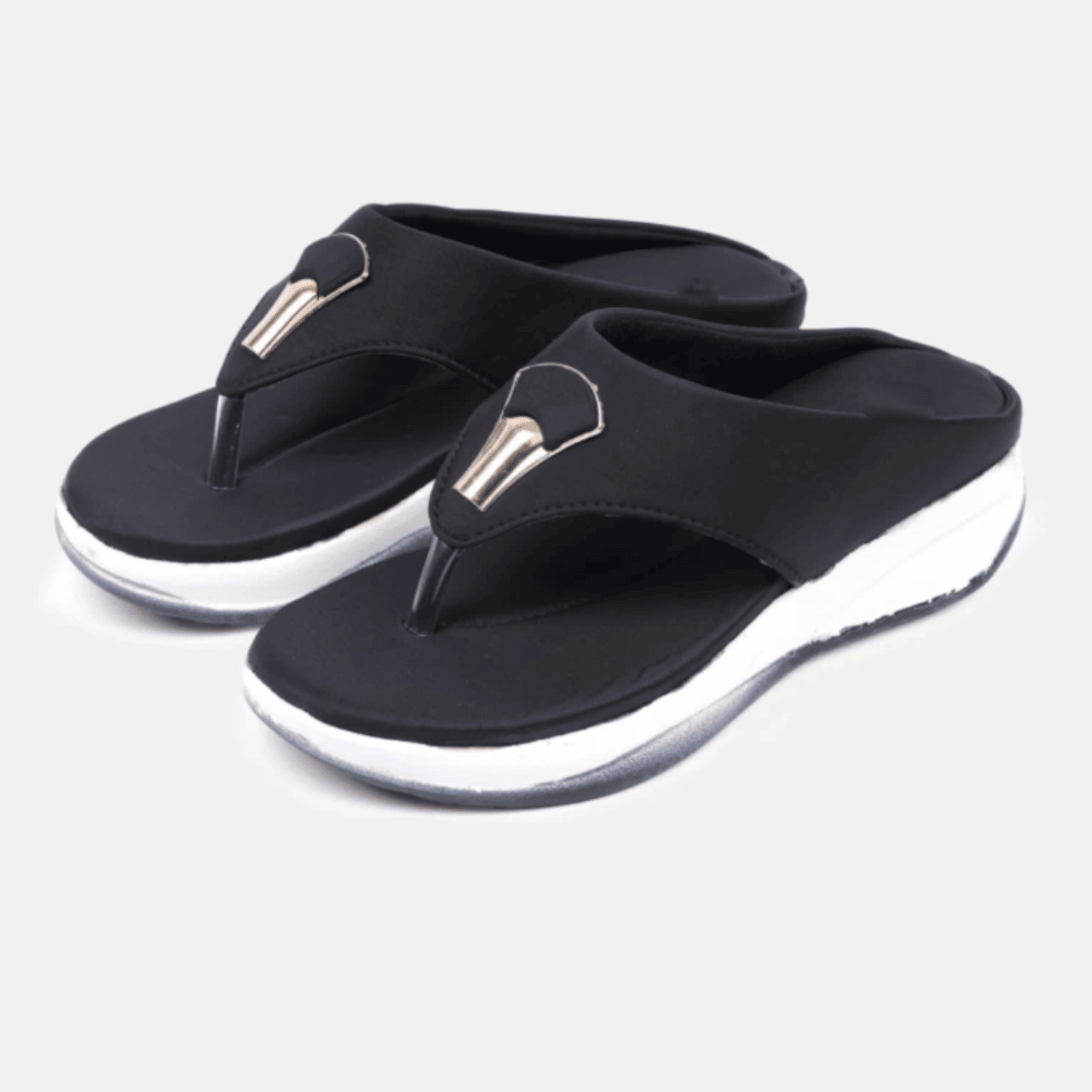 Stylish Black Wedge Flip-Flops for Women | Comfortable Slip-On Sandals - Sawadimart