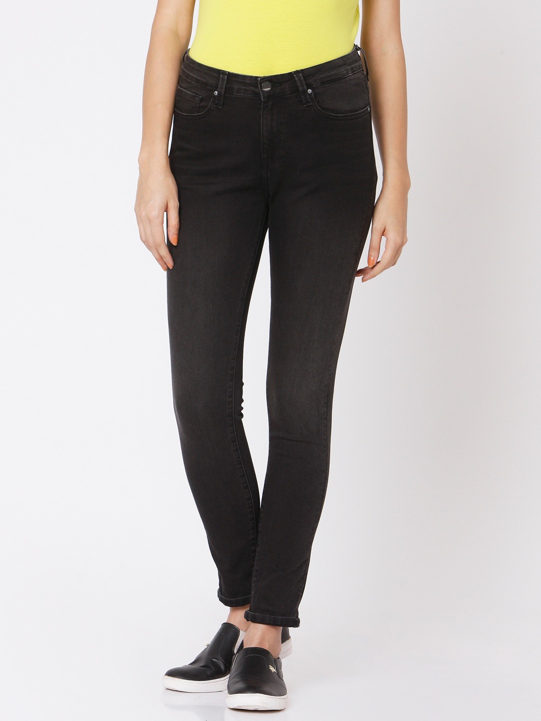 Women's Black Cotton Solid Skinny Jeans