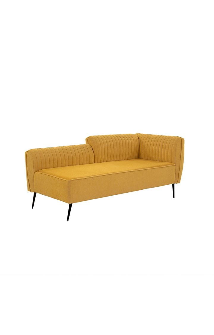 neudot Diva RHS Sofa Chaise Lounger with Black Legs for Living Room|Bedroom|2 Person Sofa|Diwan|Premium Fabric | Solid Wood Frame|2 Seater (Colour : Husky Yellow (DIY))