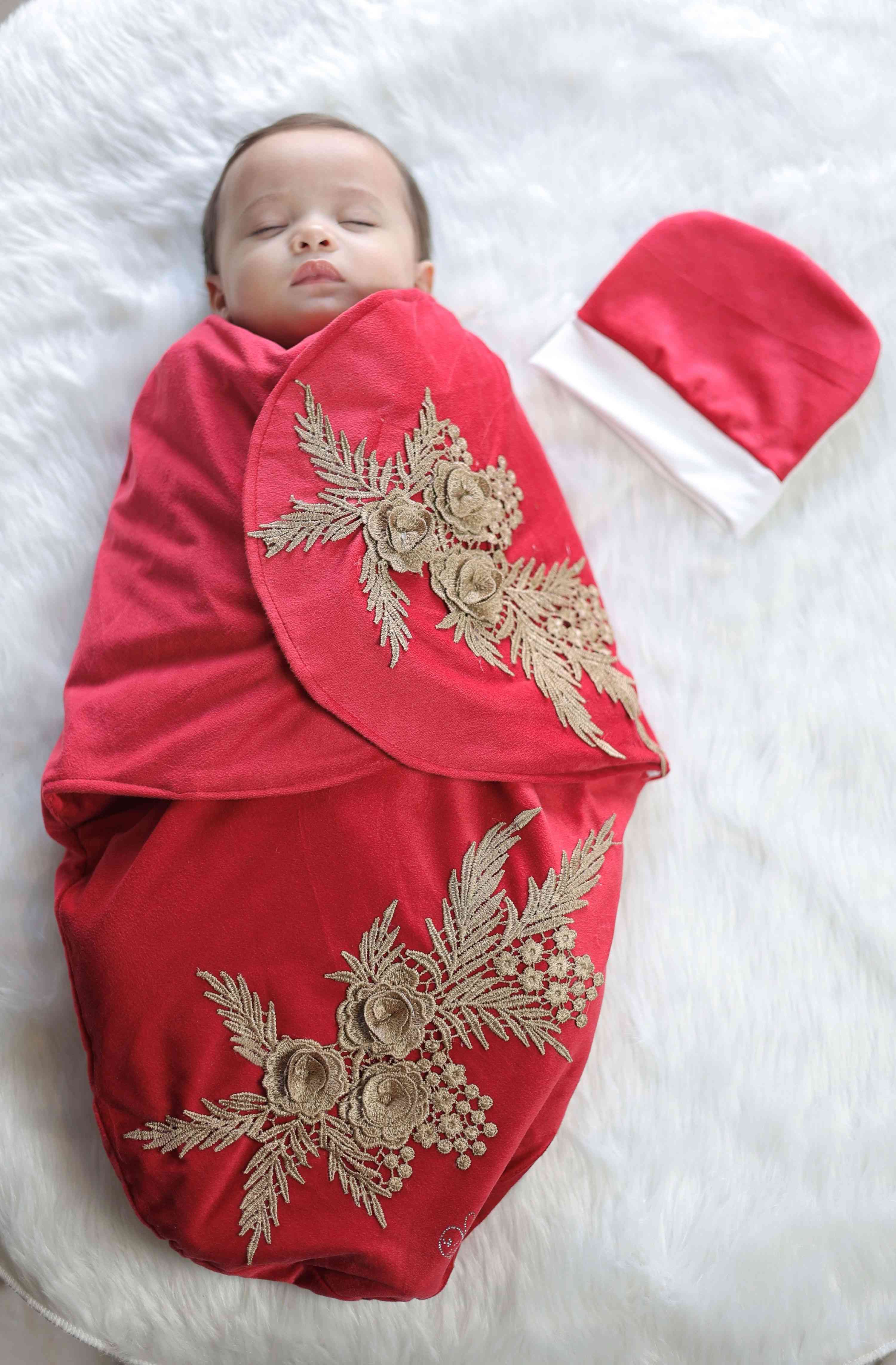 Scarlet Blossom Velour Swaddle Set