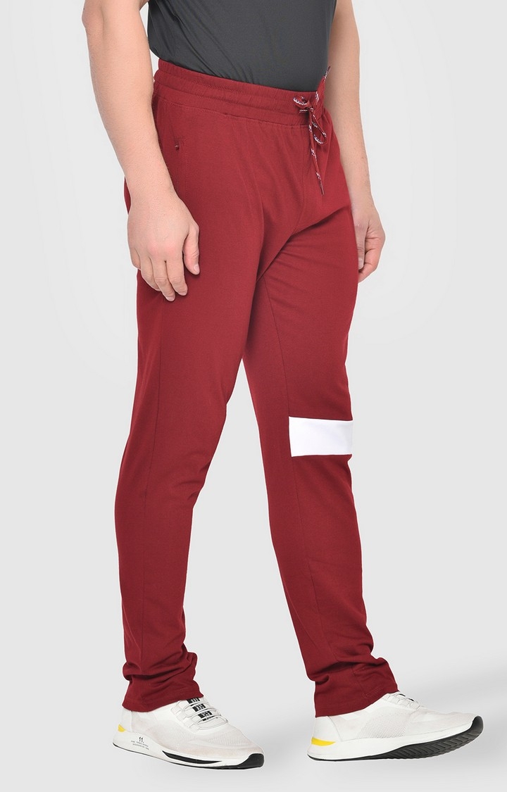 Fitinc | Men's Maroon Cotton Blend Solid Trackpant