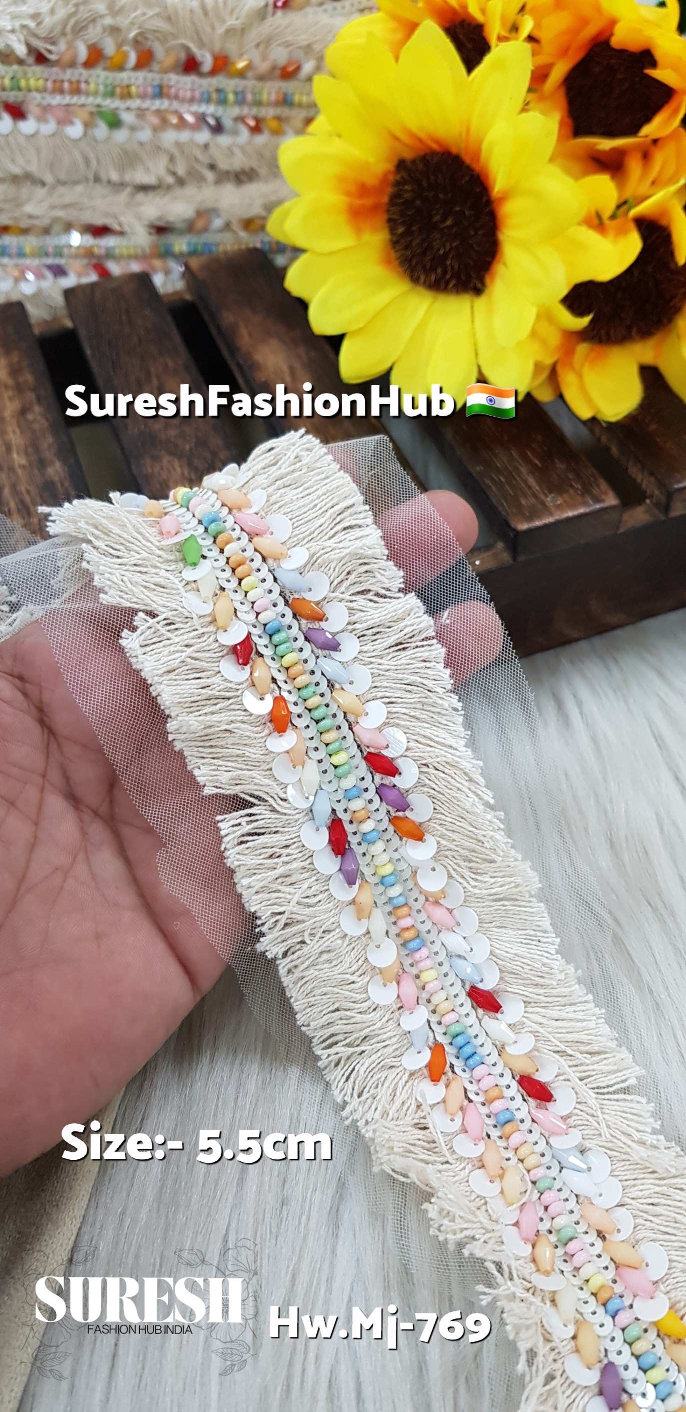 Boho Luxe Fringe Beaded Net Lace – Offwhite