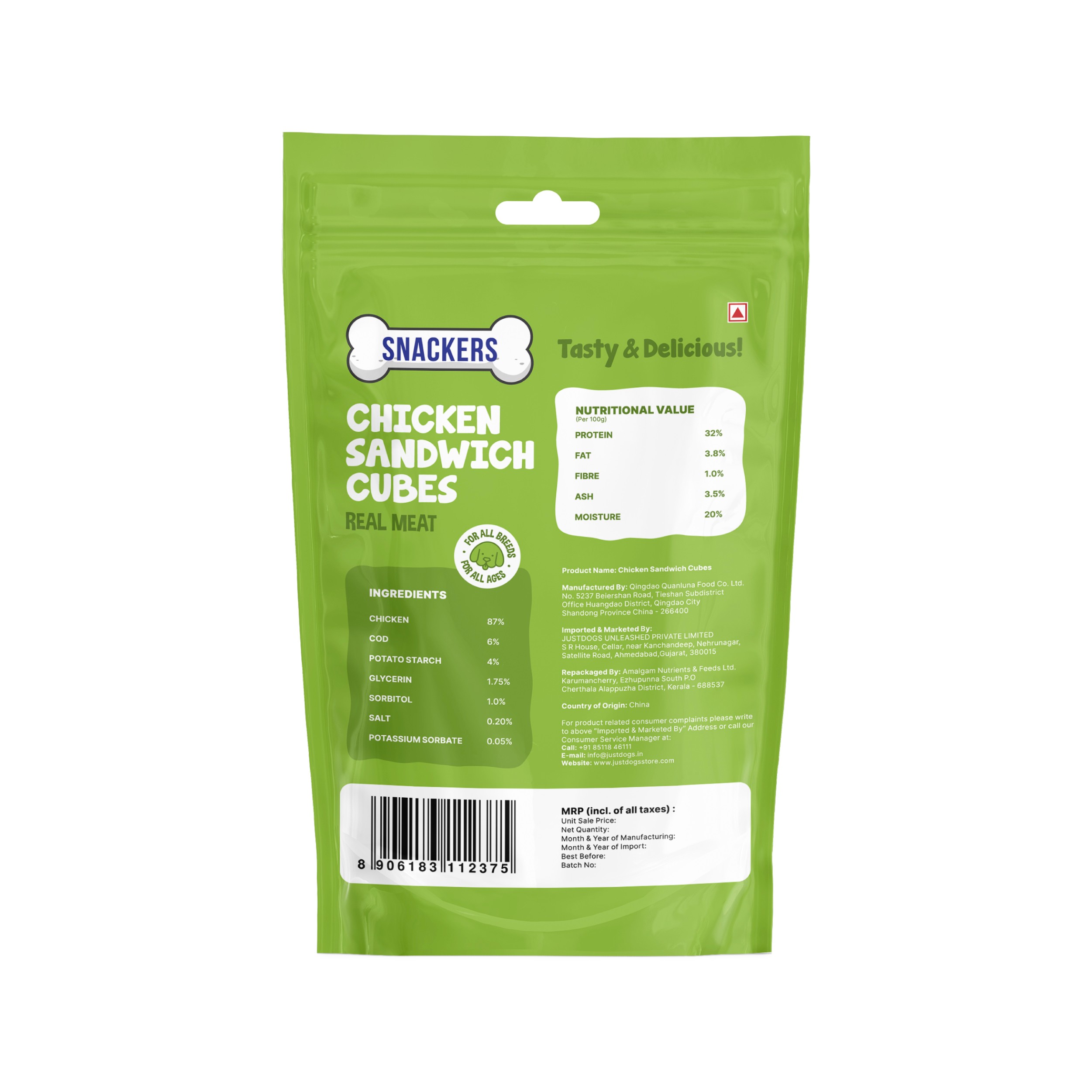 Snackers Chicken Sandwich Cubes Dog Treats 70g CL