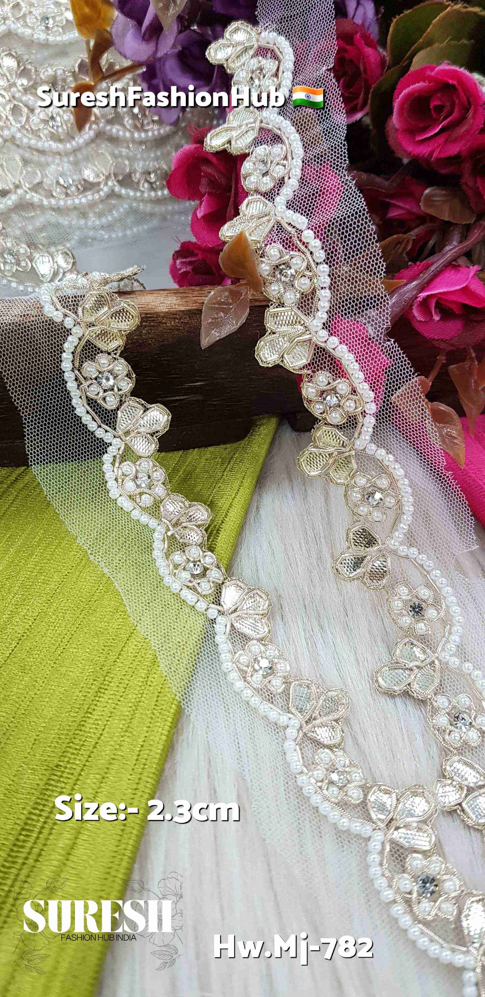 Pearl Petal Gota Flower Handmade Lace – Mj-782