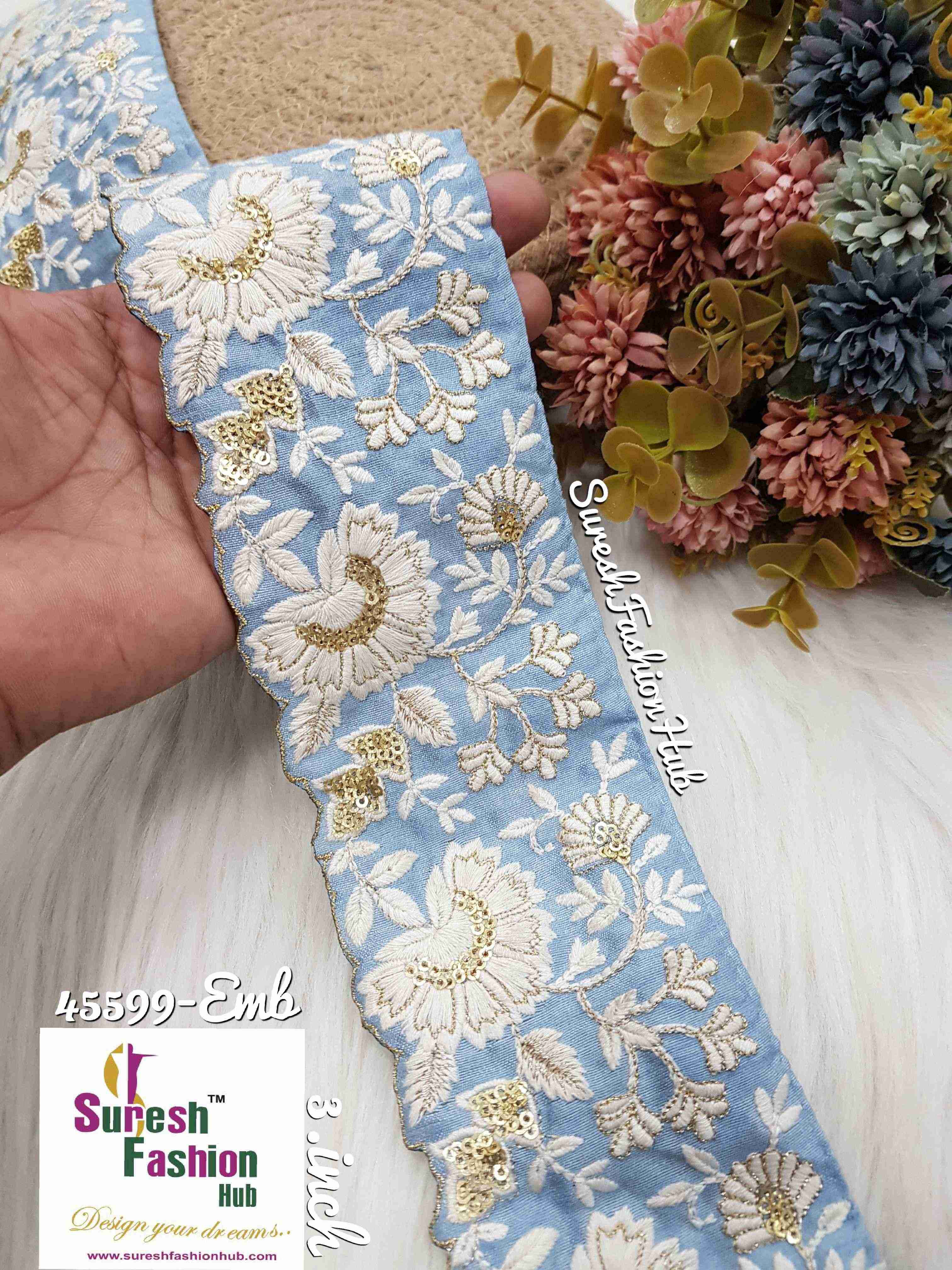 Baby Blue Bloom Embroidered Trim