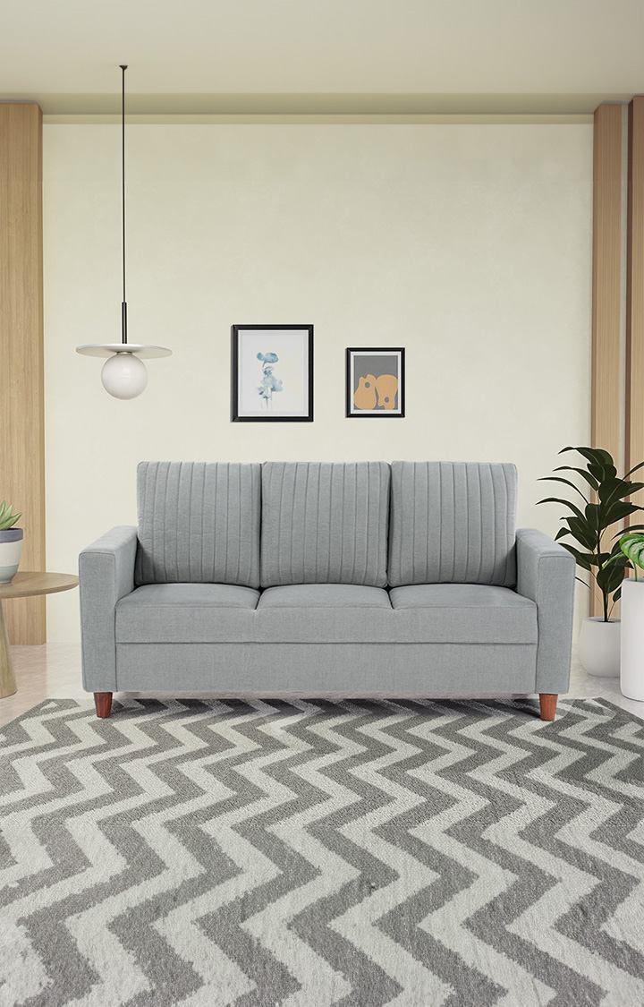 neudot Roman Sofa for Living Room |3 Persons Sofa|Premium Fabric with Cushioned Armrest | Solid Wood Frame|3 Seater in Grey Color