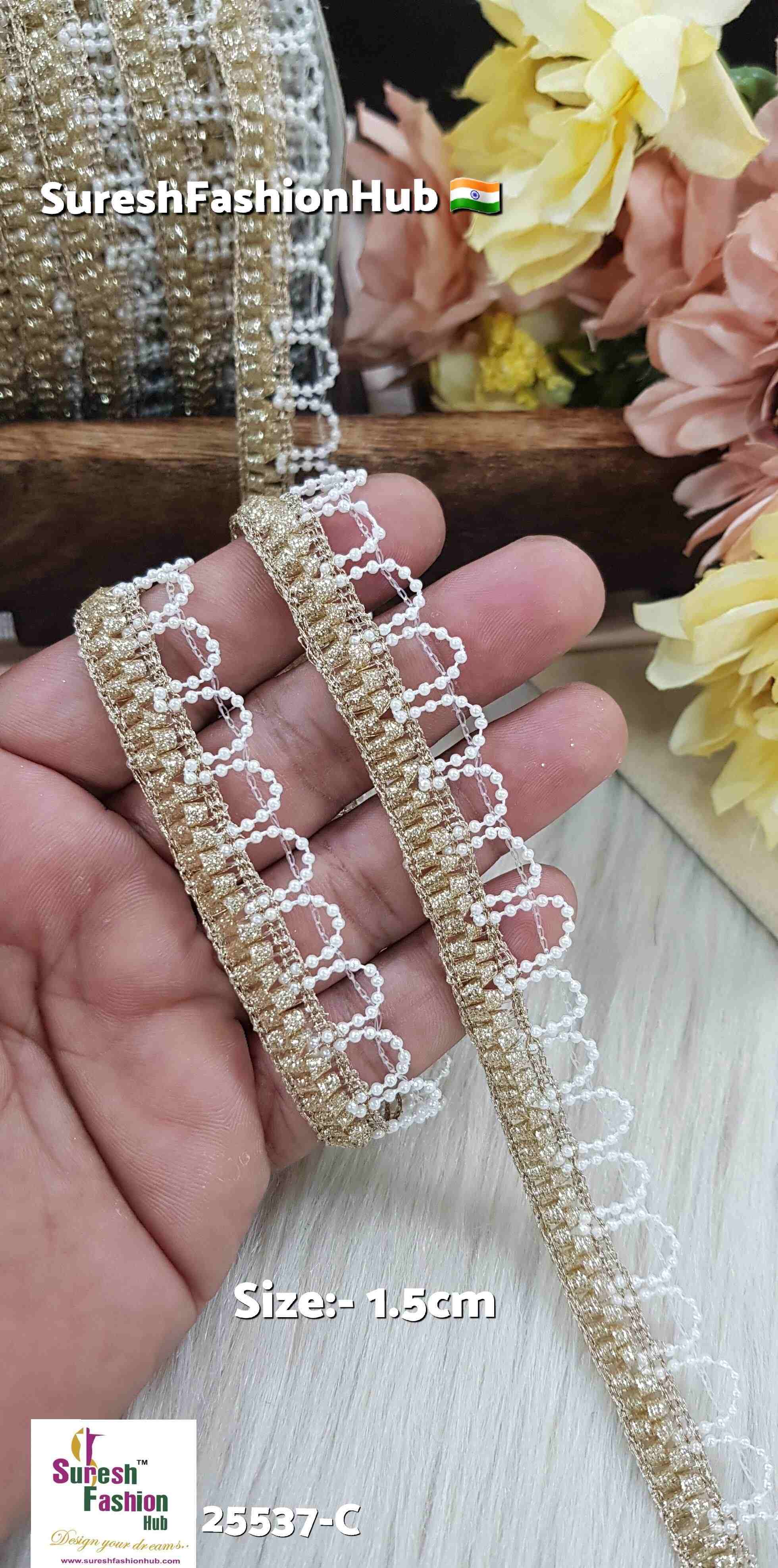 Glitter Scalloped Pearl Chain Jhalar Lace