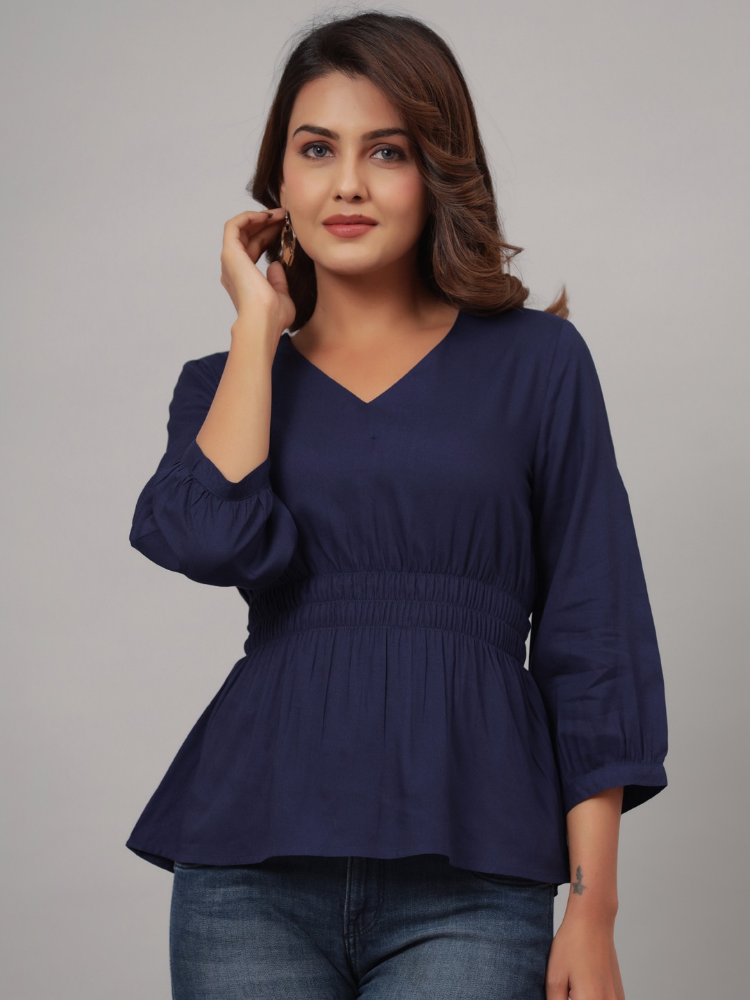 Navy Blue Rayon Peplum top
