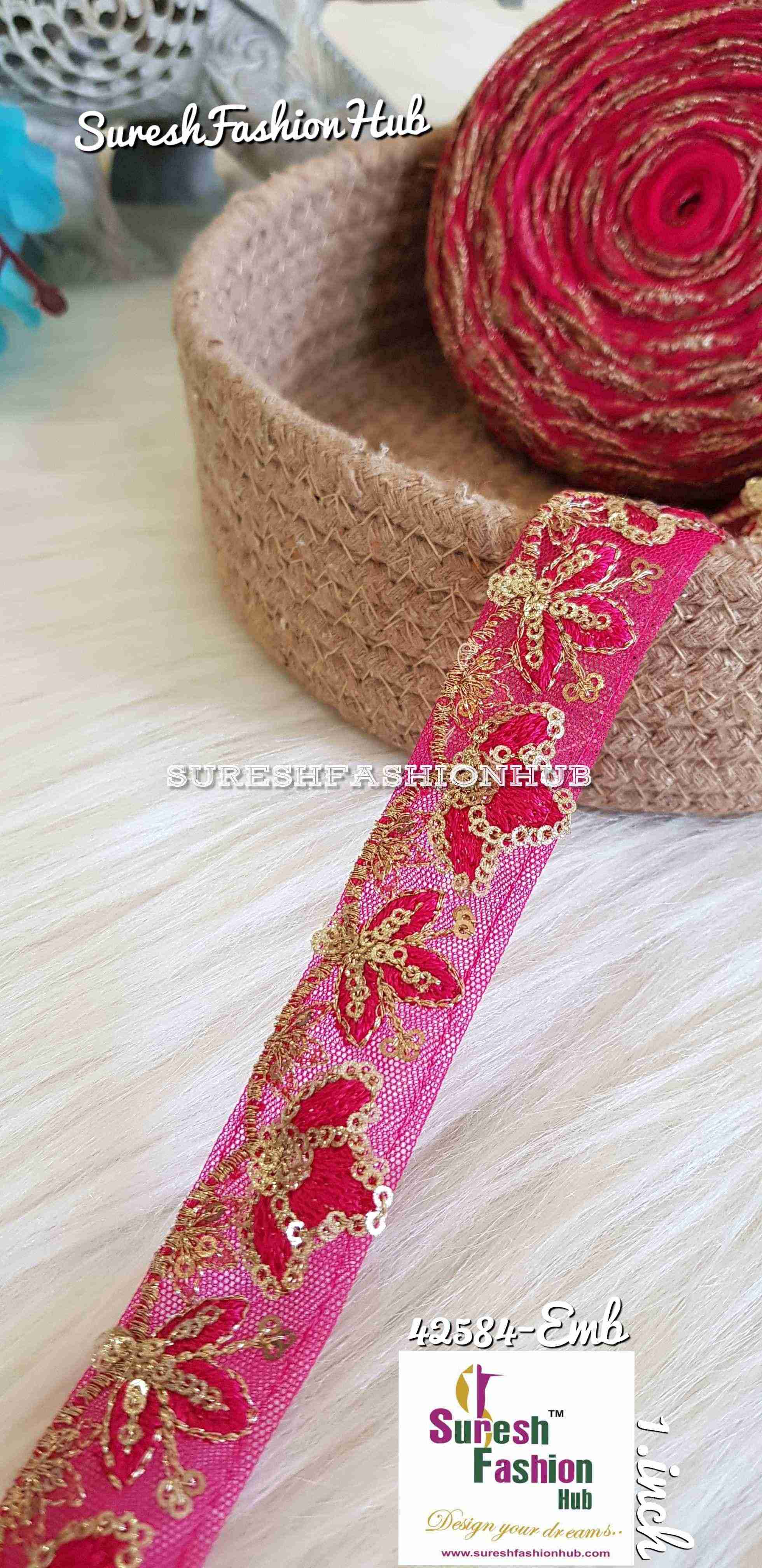 Leafy Loom Hot Pink Mesh Designer Trim