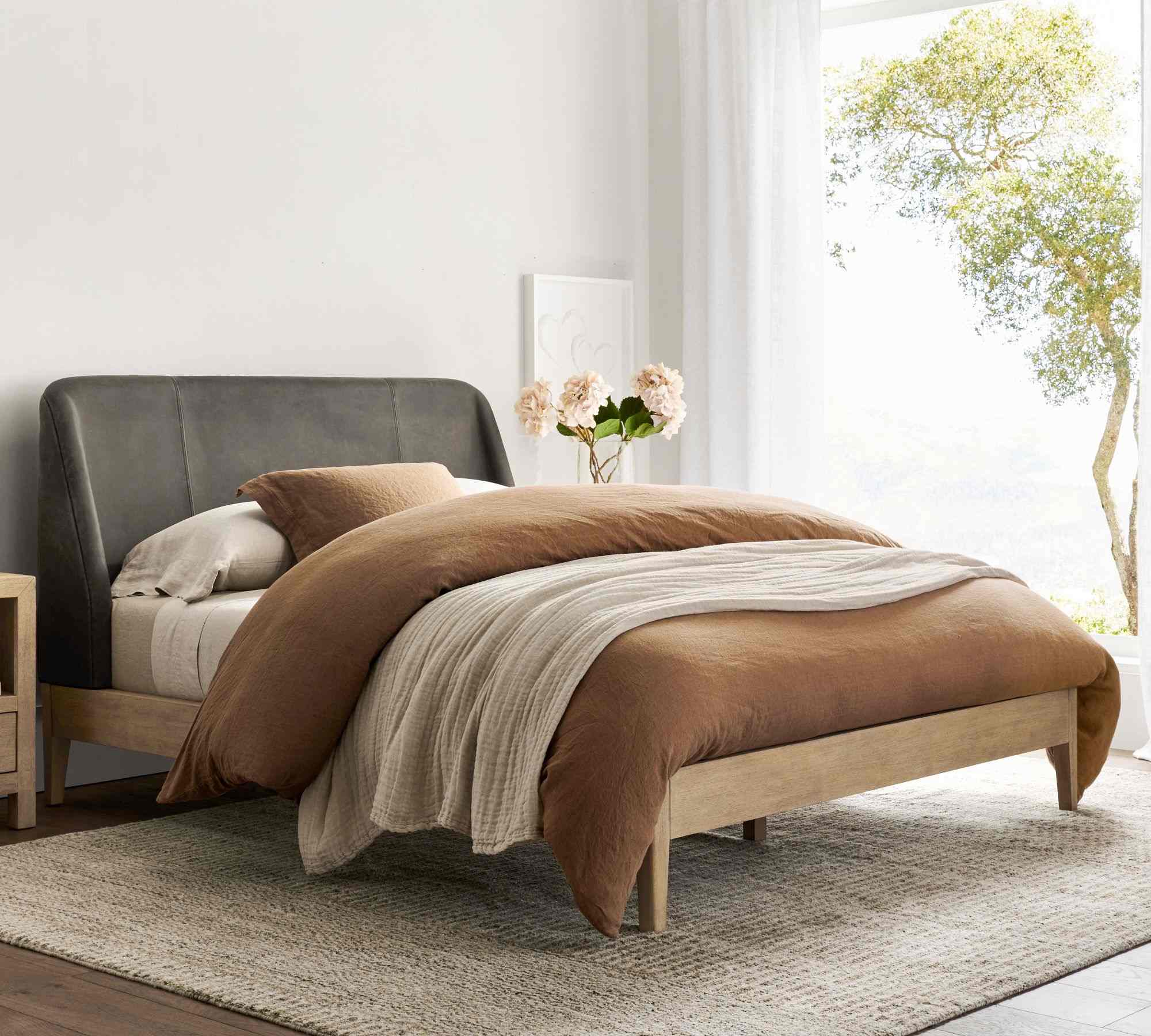 Layton Leather Bed, Seadrift Finish