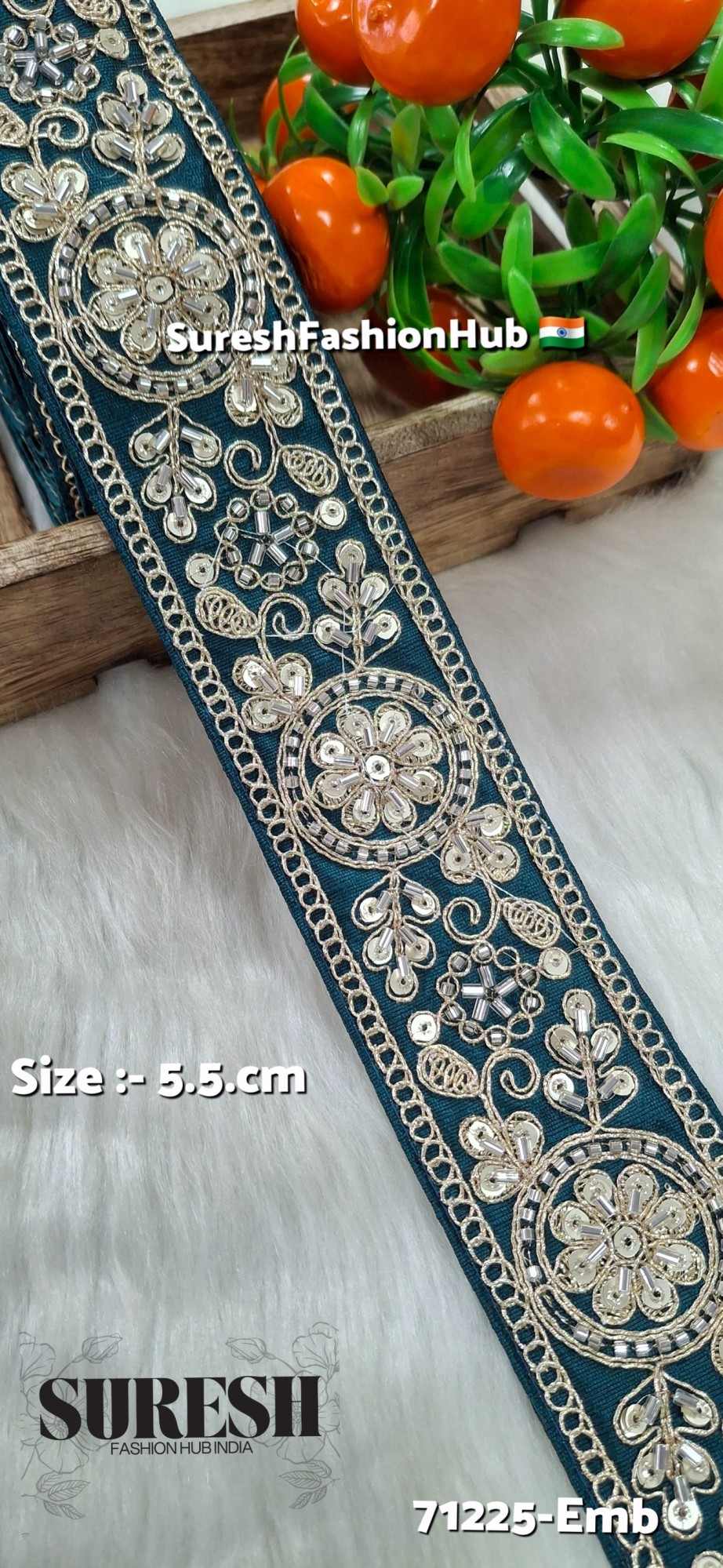 Petrol Floral Cutdana Bead Embroidery Lace – Design No. 71225-Emb