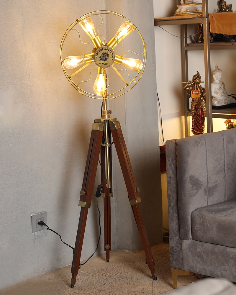 Order Happiness | Order Happiness Antique Tripod Fan 5 Light Floor Lamp For Home Decoration, Office & Living Room 1