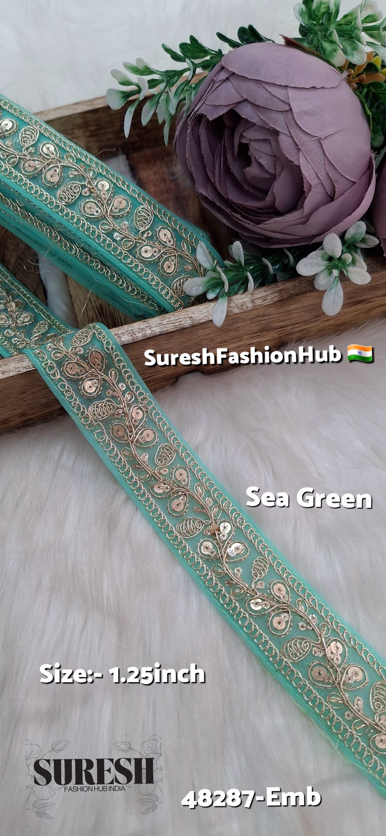 Sea Green Pearl Dori Zari Embroidery Border Lace