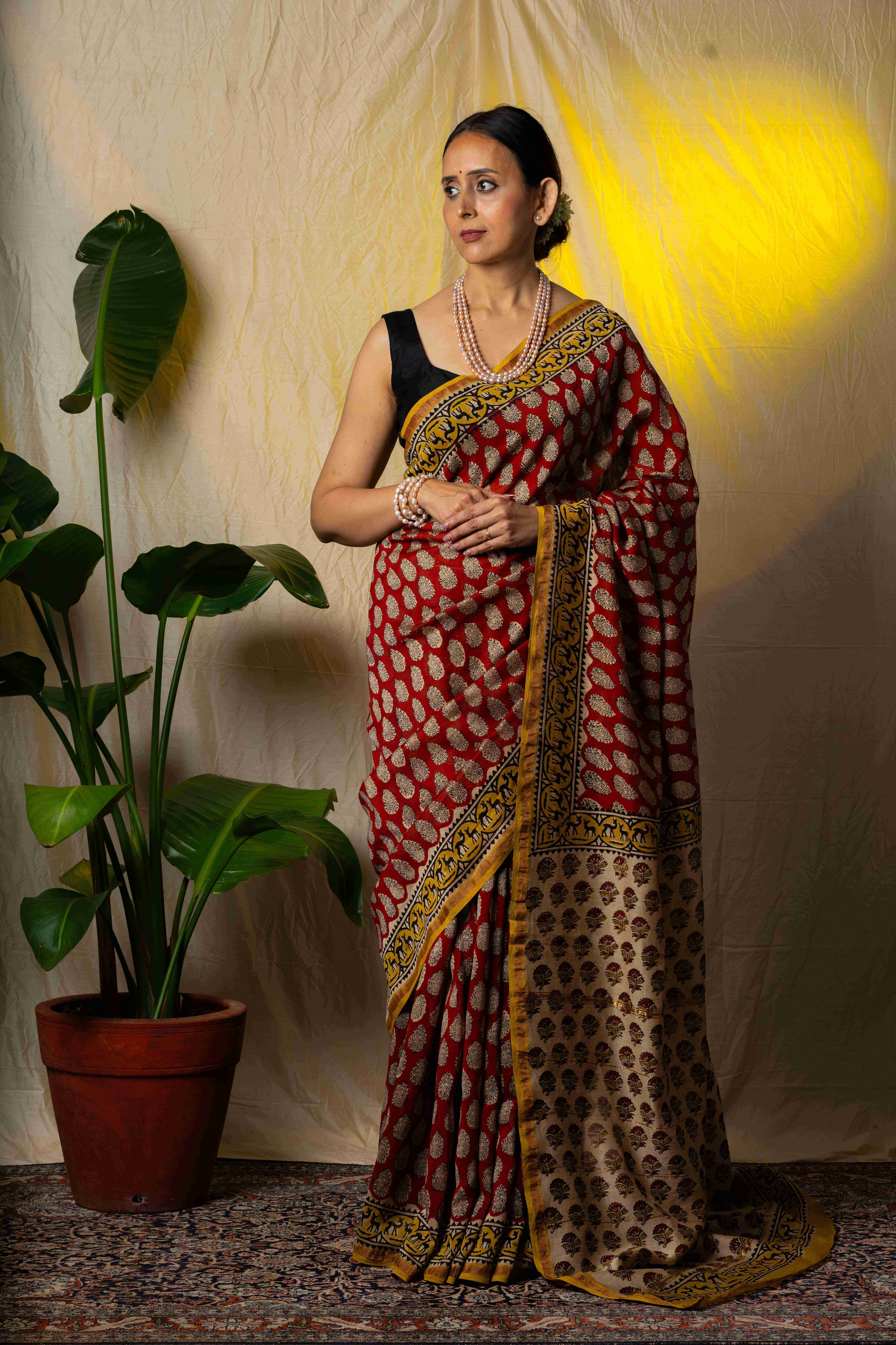 Red Chanderi Handpainted Saree