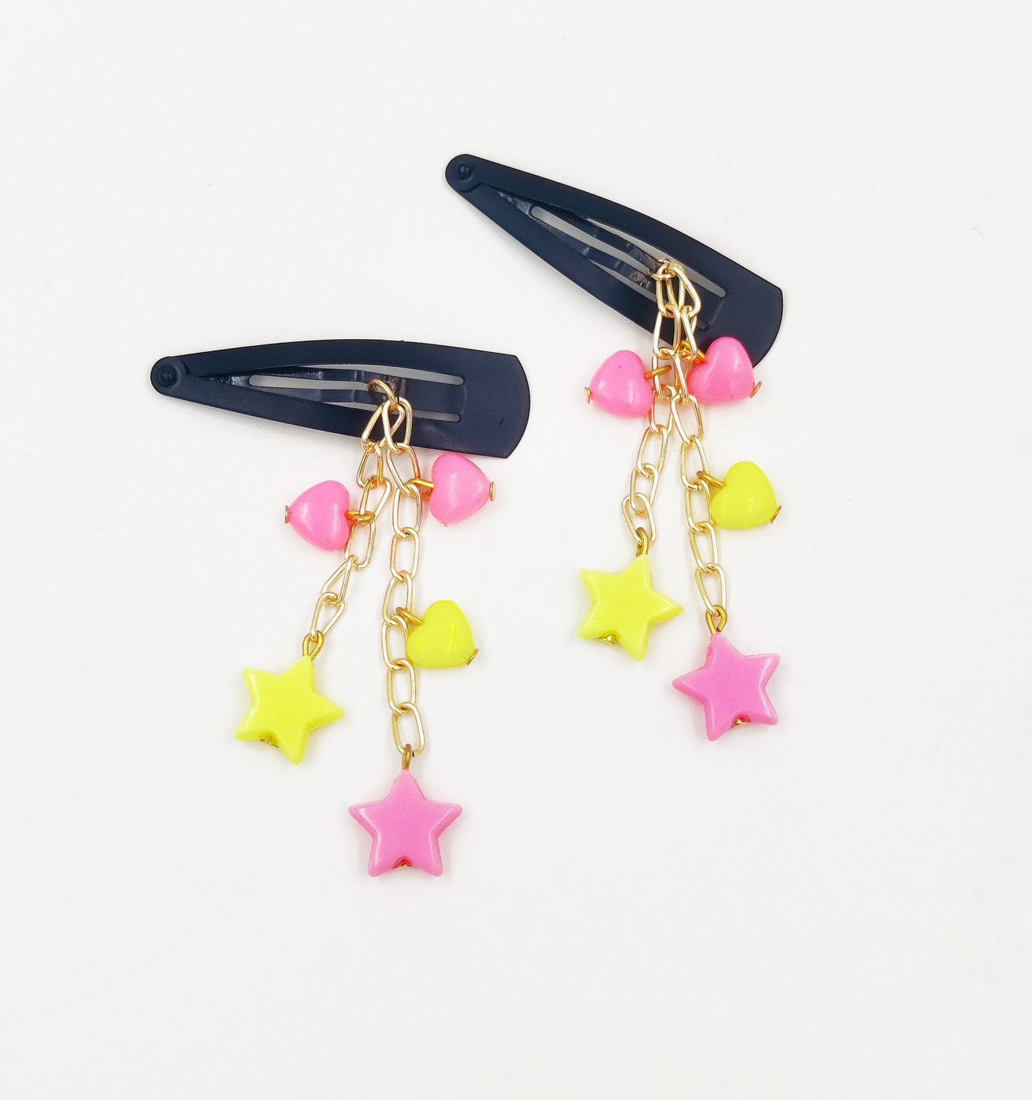 Stars & Hearts Dangling Clips- Yellow, Pink