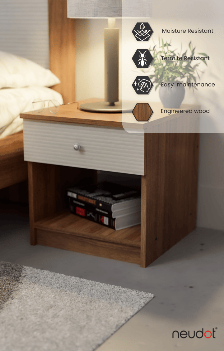 Wave Bedside Table - Leon Teak Finish