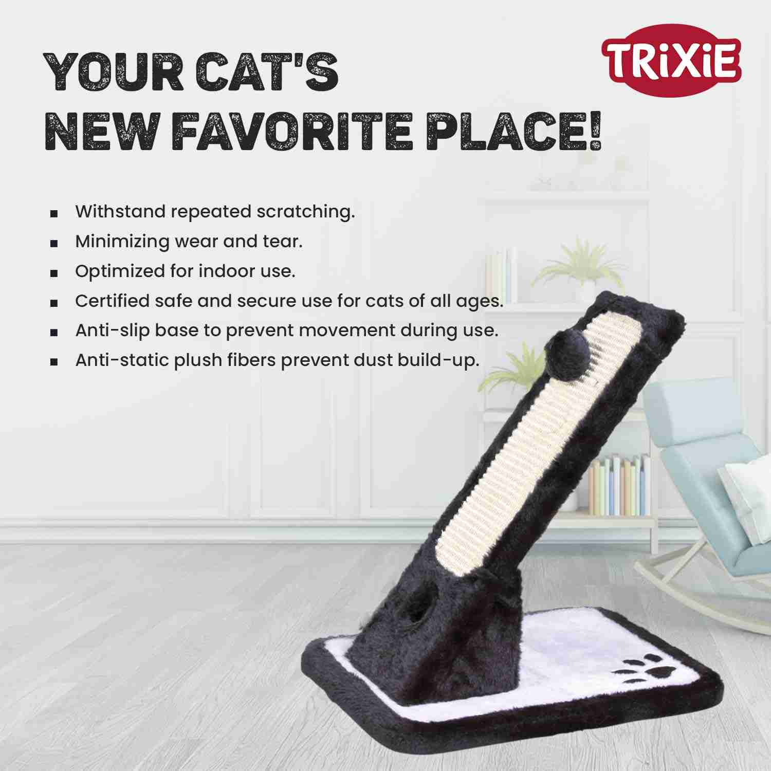 Trixie Scratching Mat Plush/Sisal Rug for Cats (42 cm, Black/Cream)