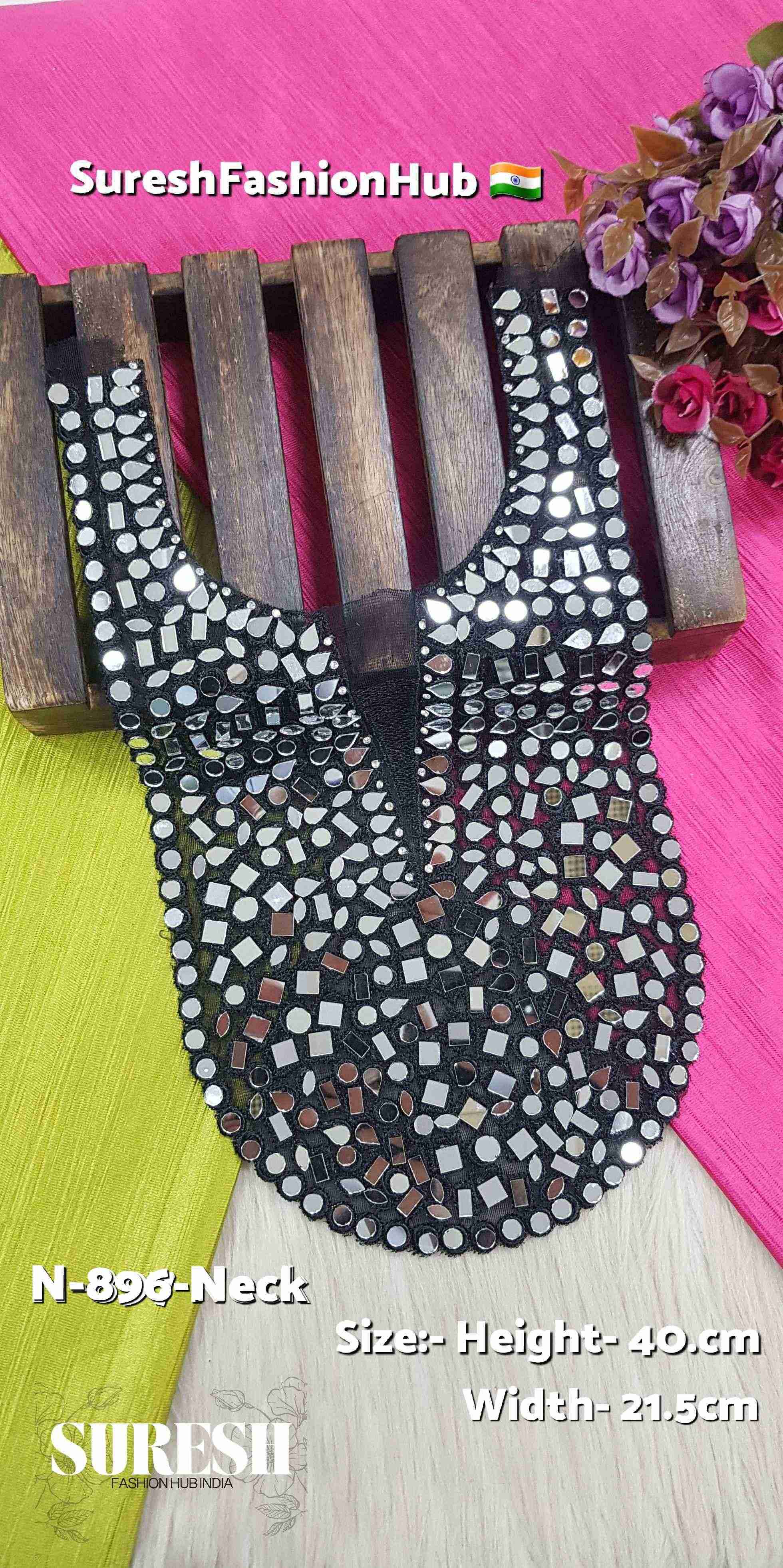 Black Spark Mirror Floral Neck Design – Black | N-896