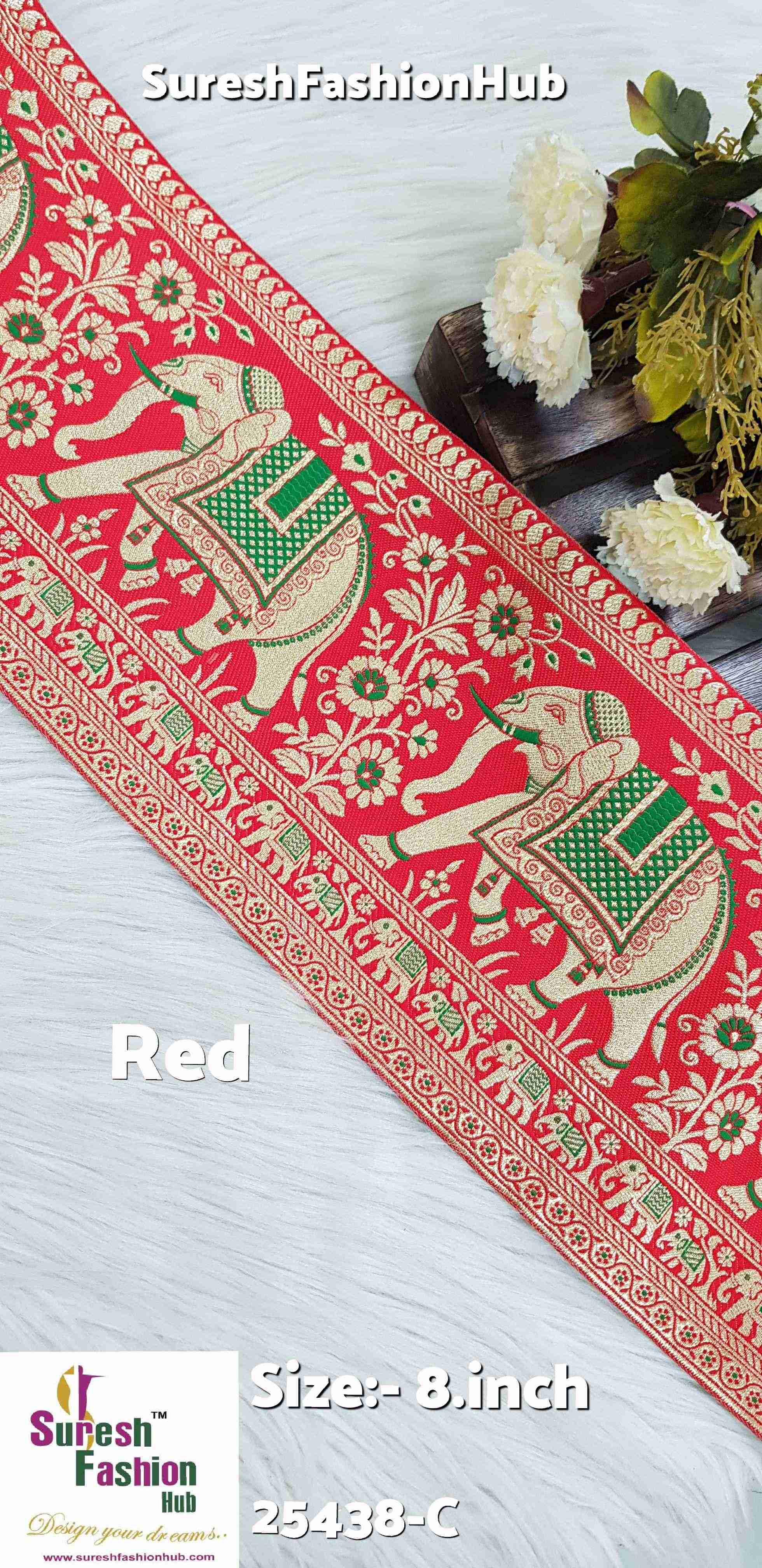 Red Banarasi Elephant Motif Lace