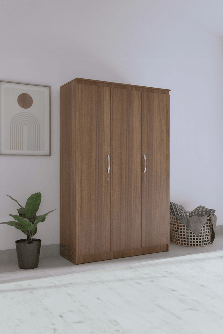 PICO Engineered Wood 3 Door Wardrobe with Out Mirror - Leon Teak