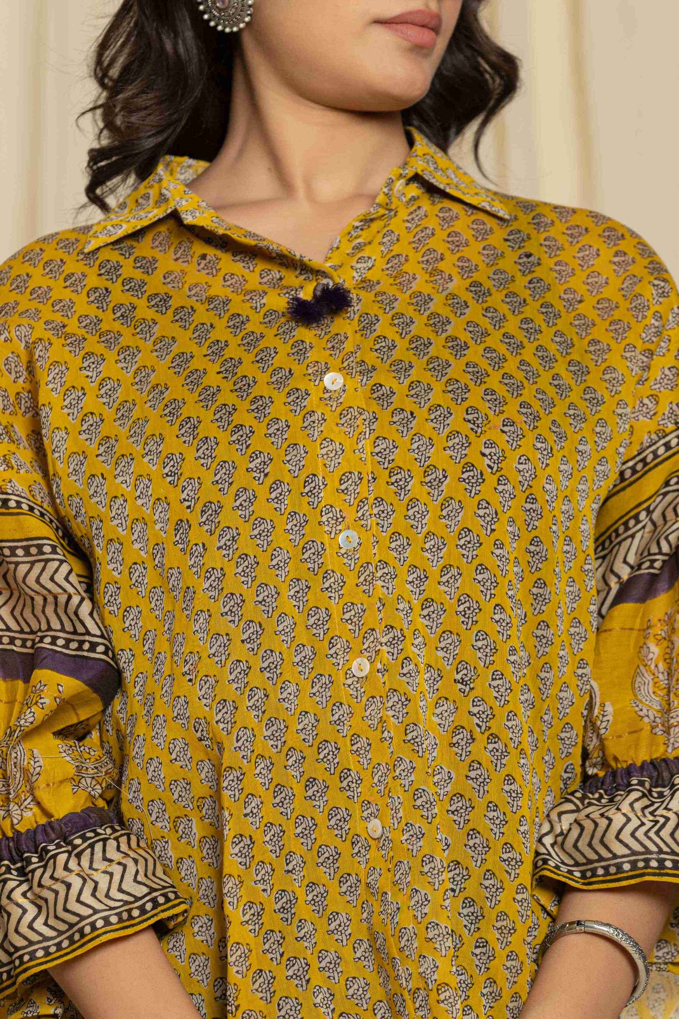 Block printed yellow shirt