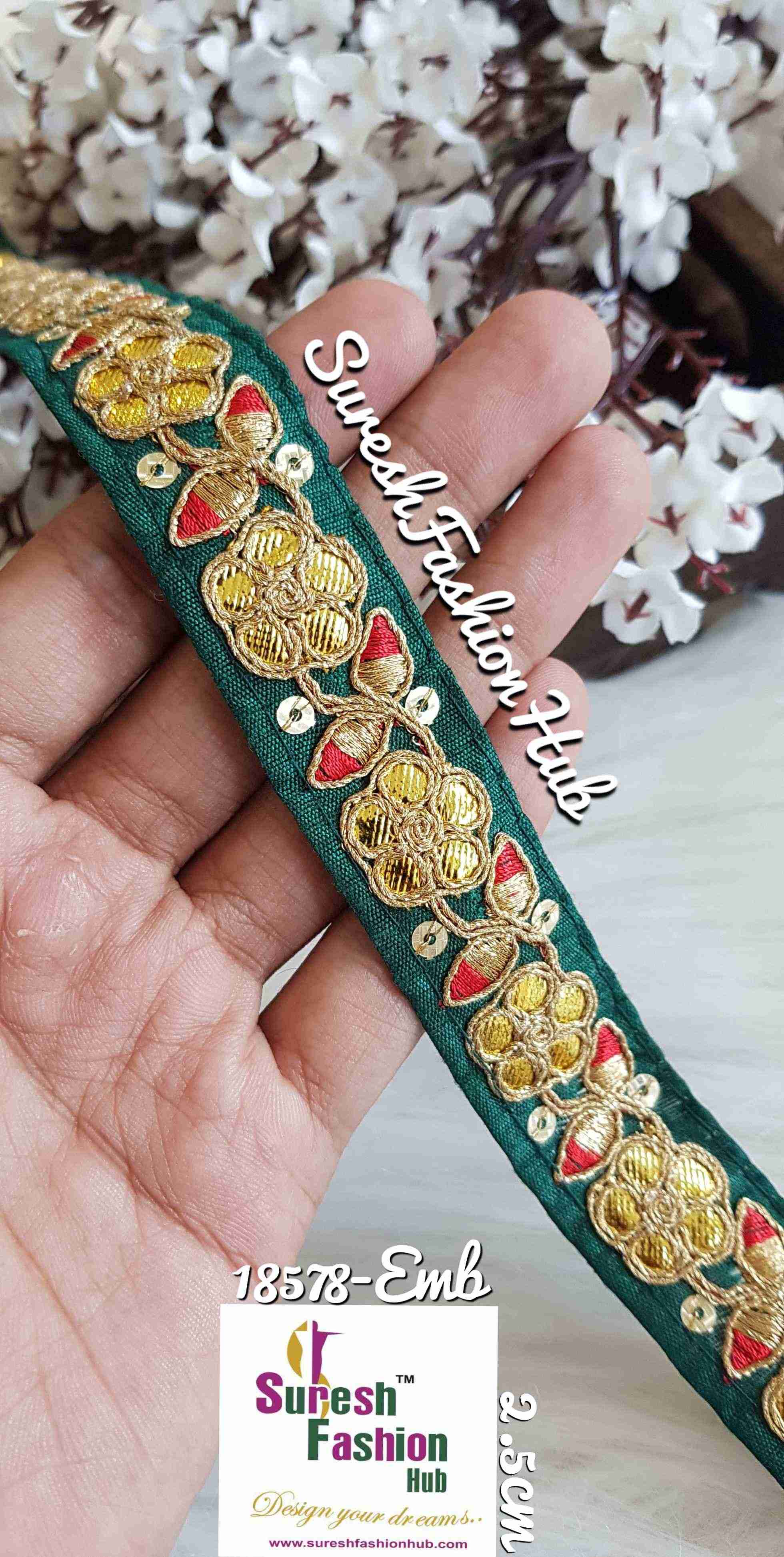 Designer Bottle Green Floral Gota Patti Trim