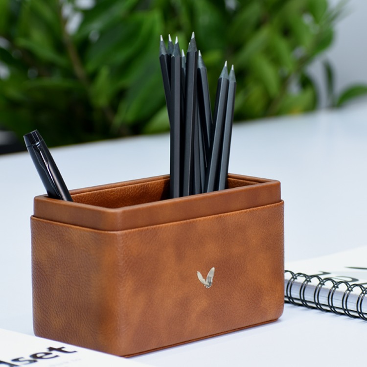 Pen/Pencil Holder | Faux Leather | Rectangular Medium | Classic | Tan