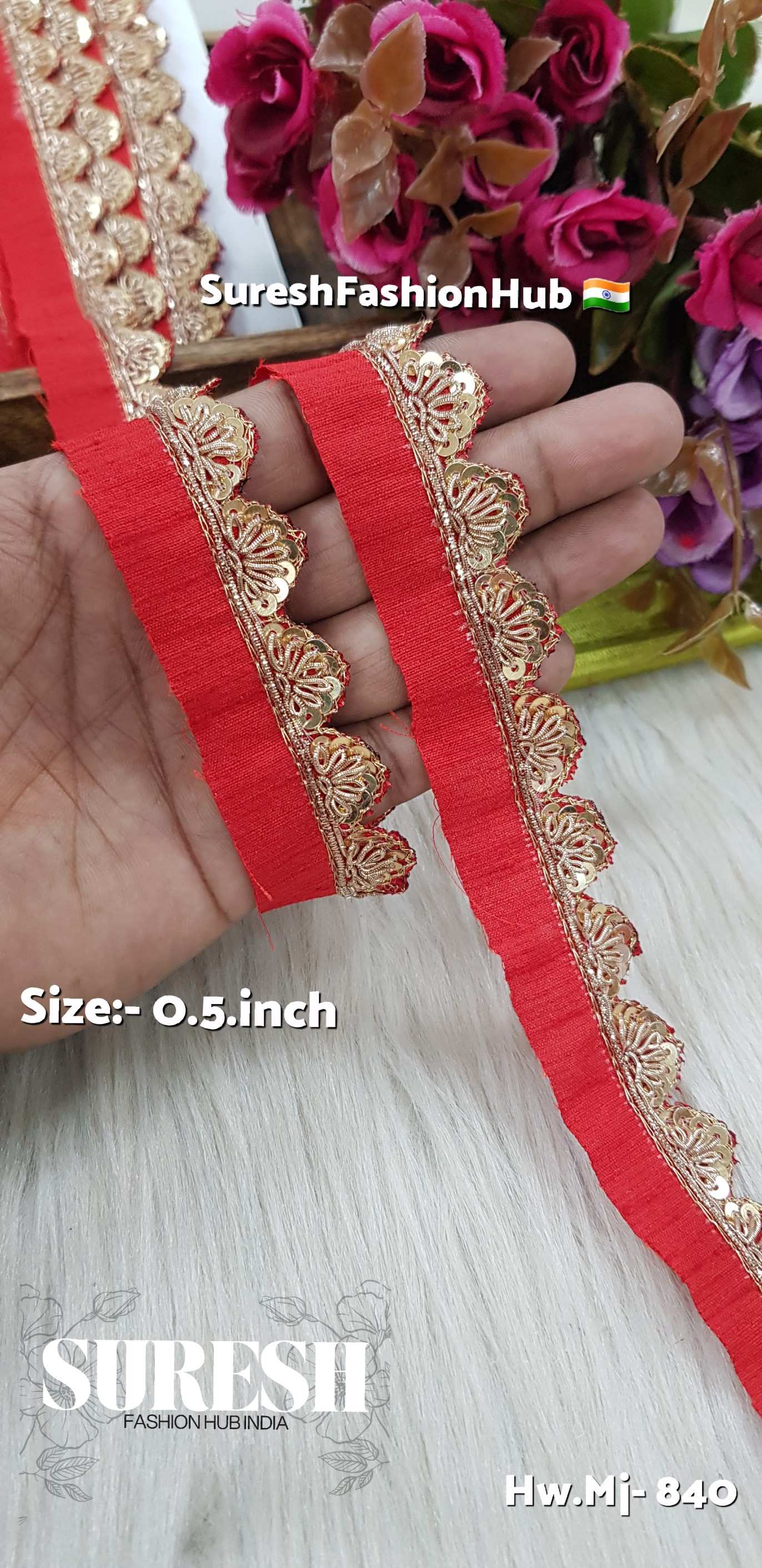 Red Zardosi Scalloped Border – Mj-840