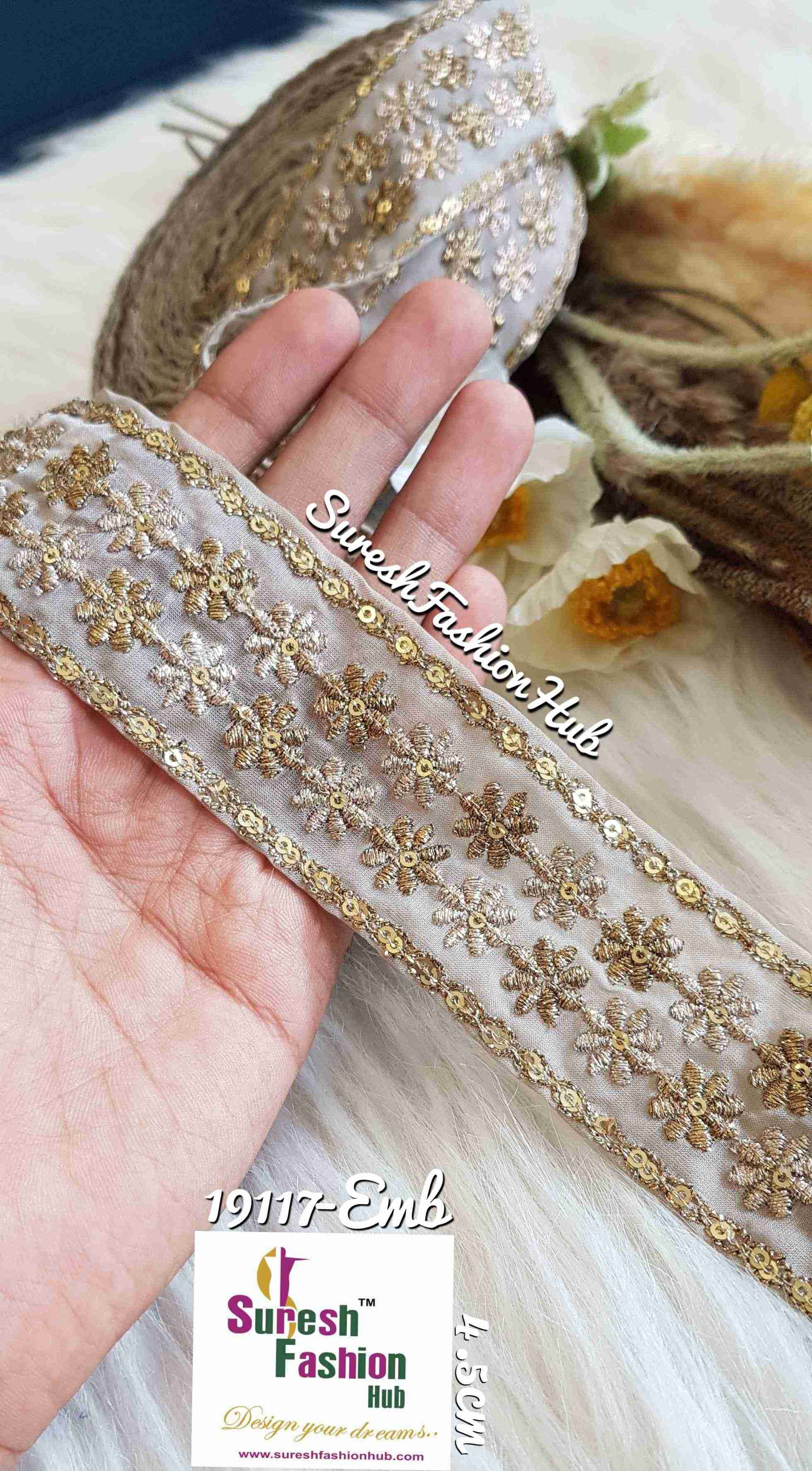 Golden Flowers with Gleam Organza Designer Trim