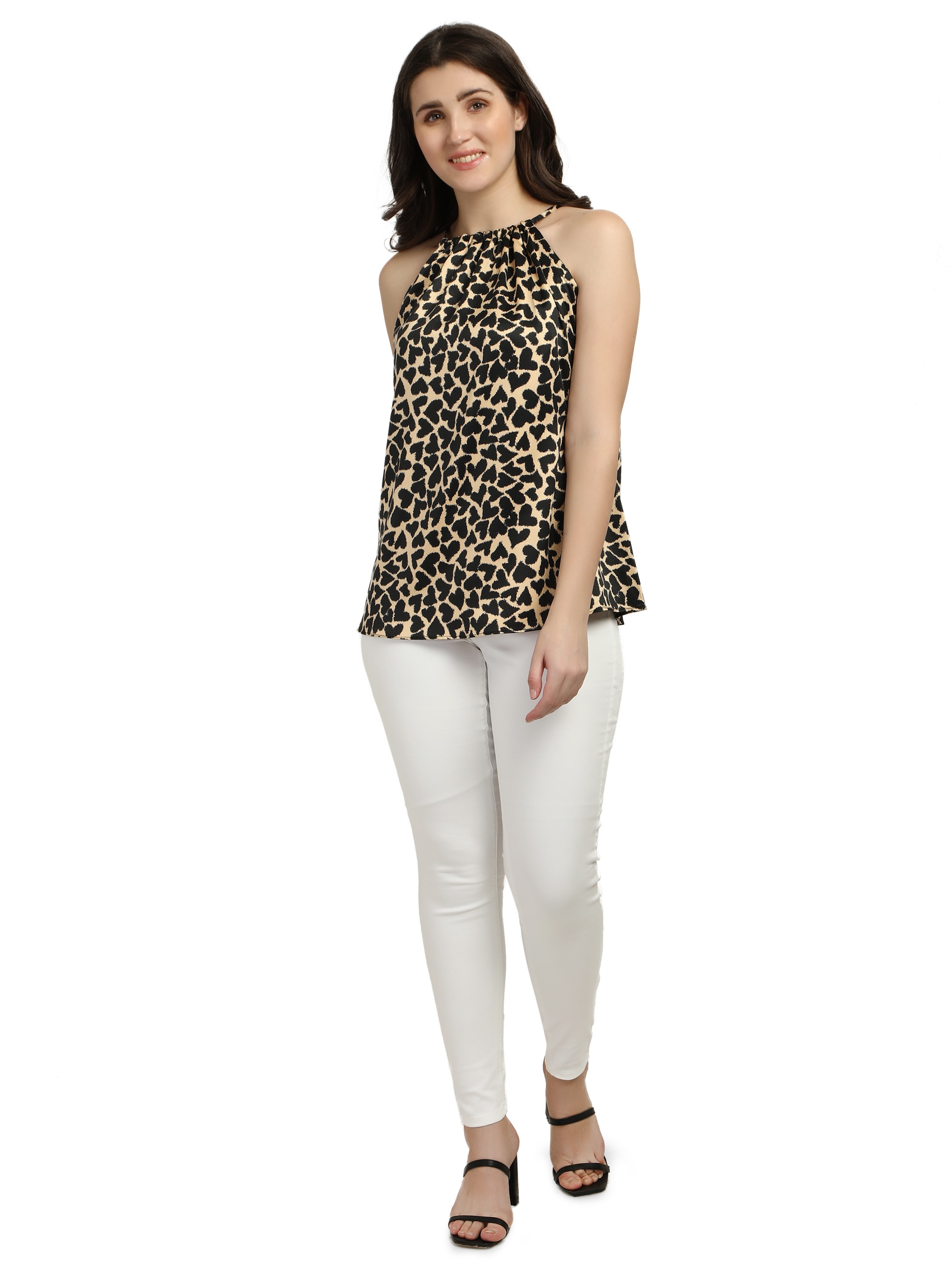 Smarty Pants women's silk satin animal print halter neck top. 