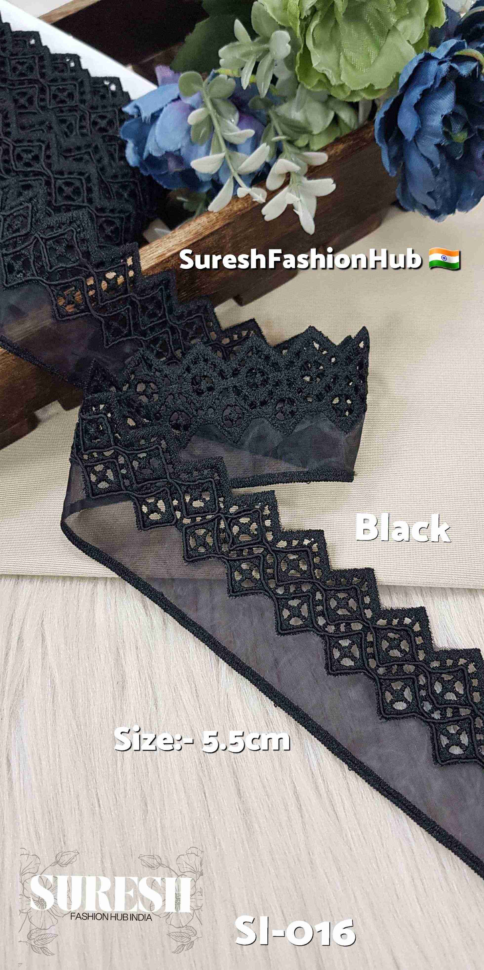 Graceful Charm Black Organza Cutwork Lace