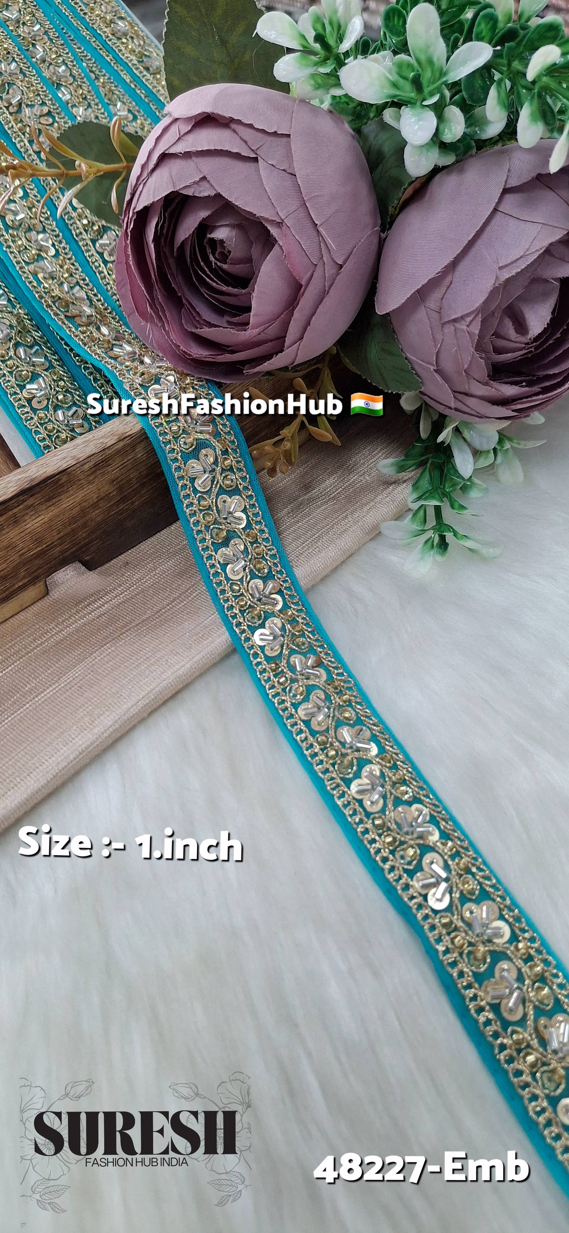 Sea Green Pearl Embroidery Net Lace
