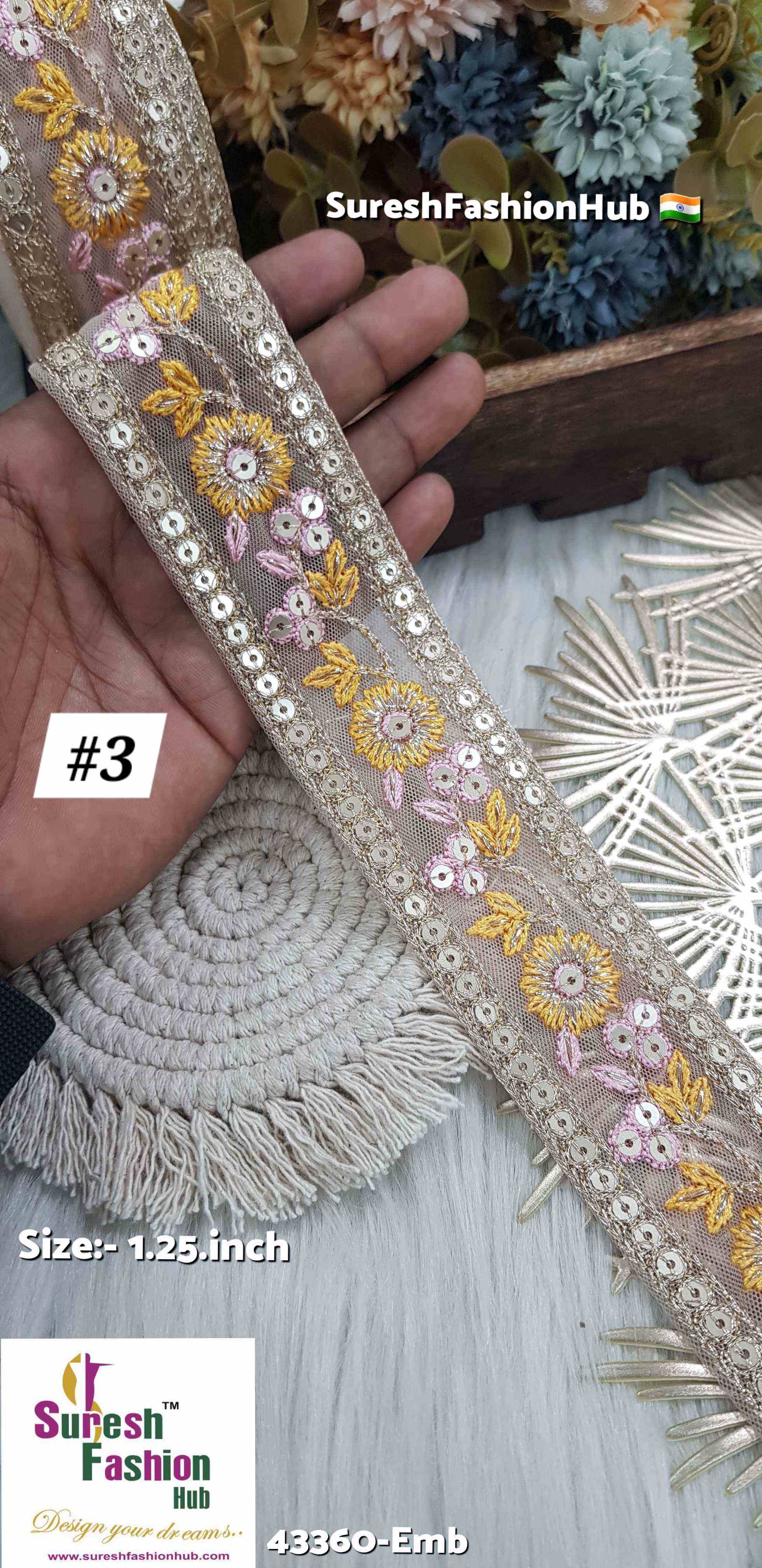 Multicolor Floral Embroidery Border