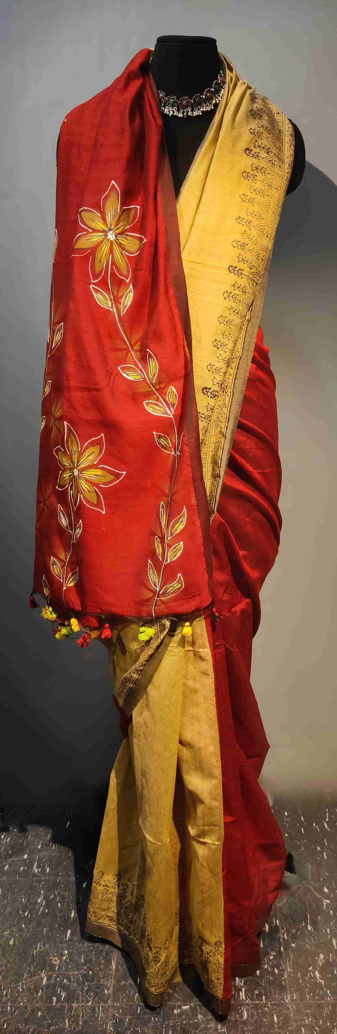 Handpainted Cotton Silk Sari