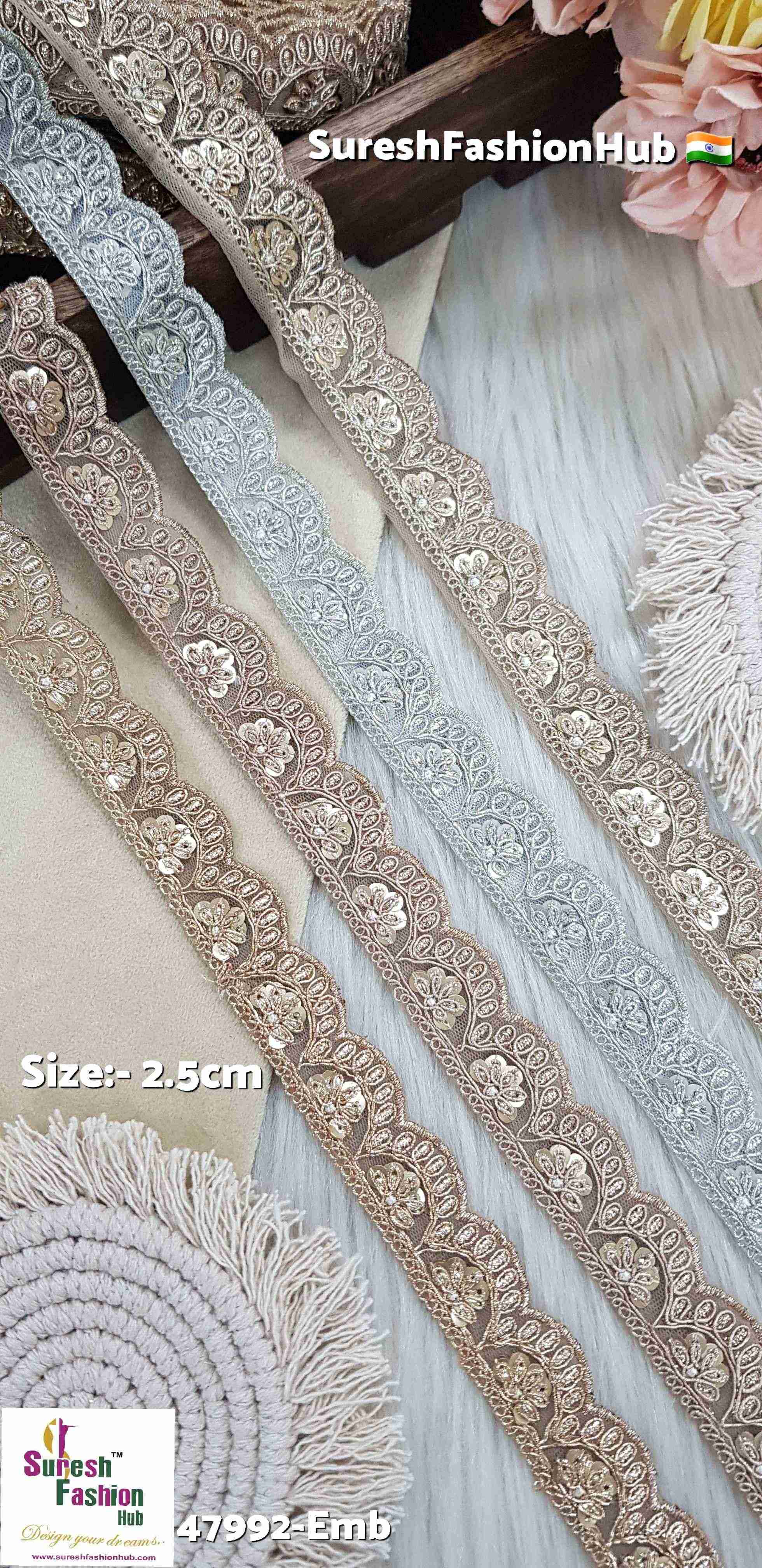 Pearl Gold Scalloped Floral Net Embroidery Lace
