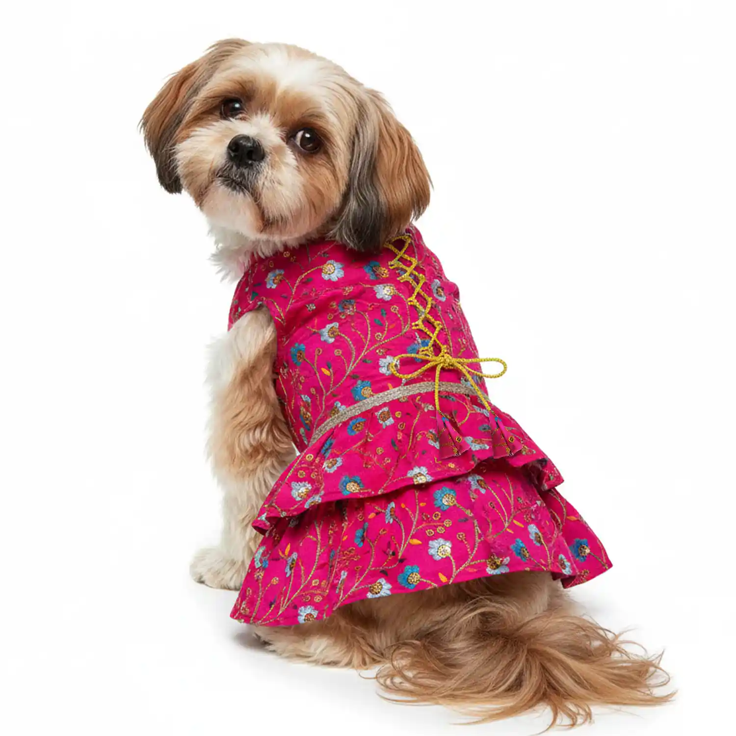PawsIndia Traditional Rose Pink Princess Dress for Cats & Dogs