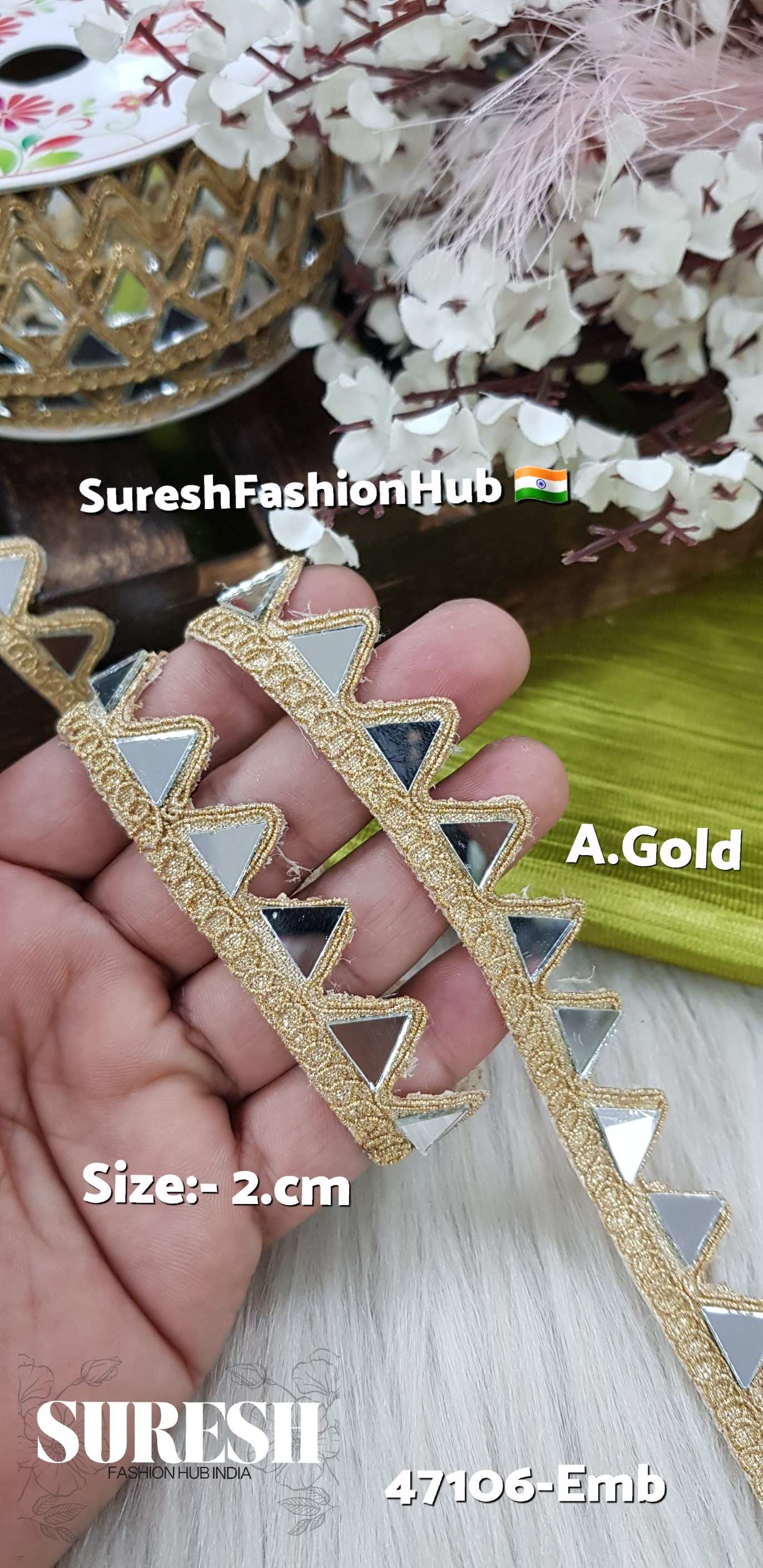 Antique Gold Prism Edge Mirror Lace – 47106-Emb