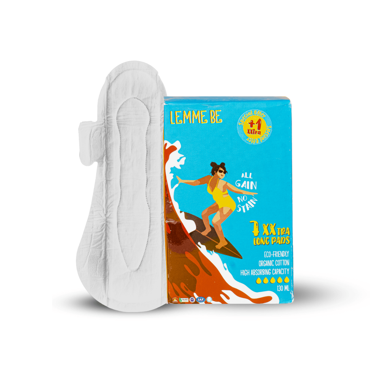 Lemme Be | Lemme Be XXL Sanitary Pads Rash Free Xxtra long Sanitary Pads 100% Organic Biodegradable Pads For Women - 8 XXL Pads With Wings For Heavy Flow 1