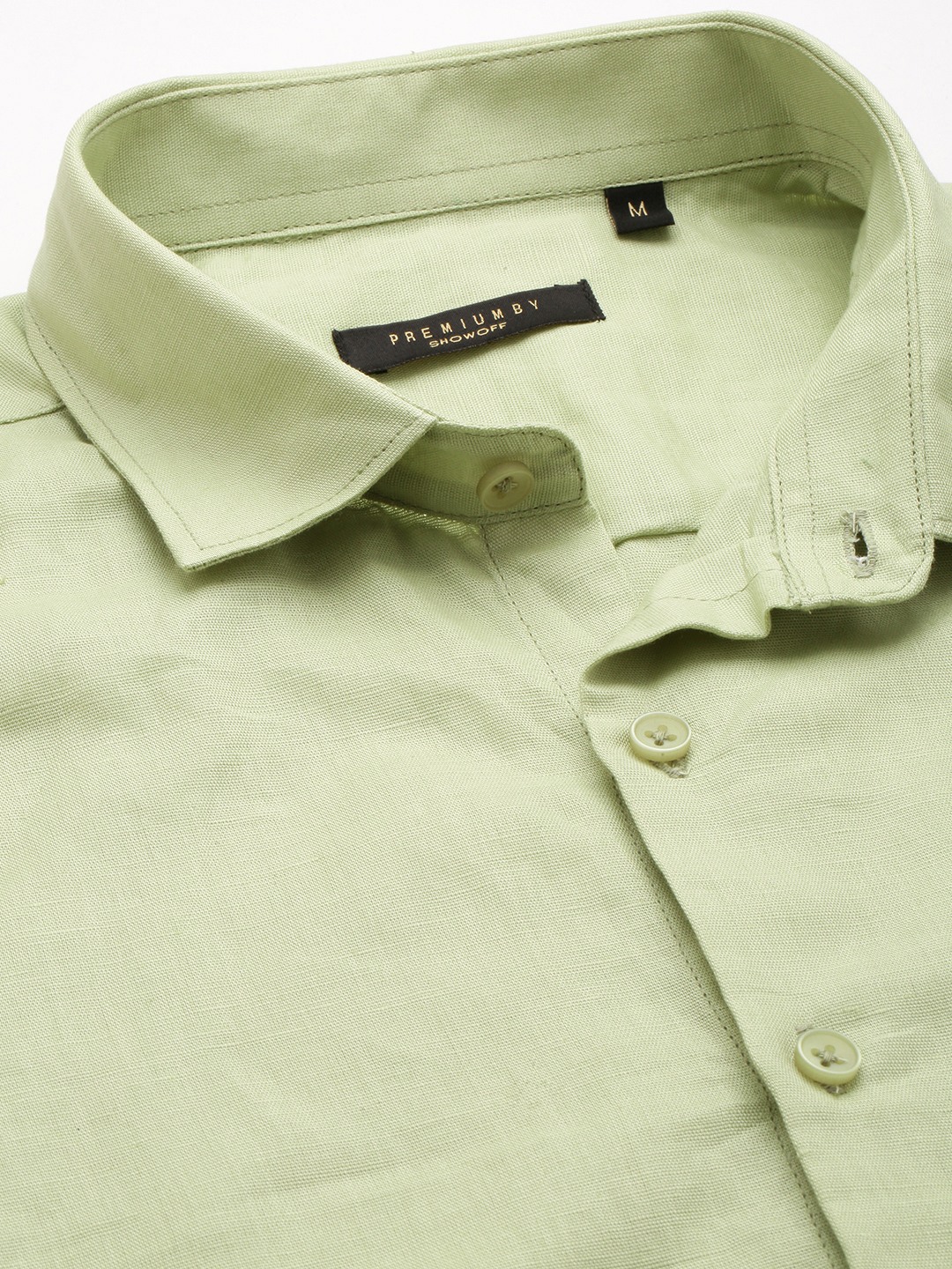 SHOWOFF Men Green Solid Spread Collar Full Sleeves Casual Shirt